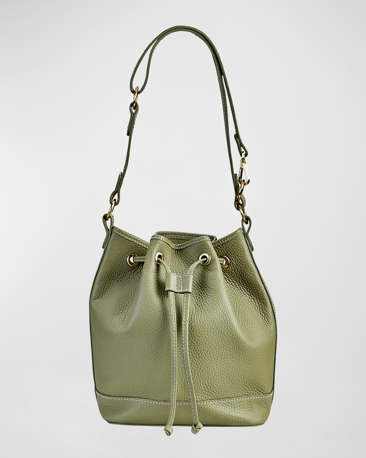 Cassie Drawstring Leather Bucket Bag