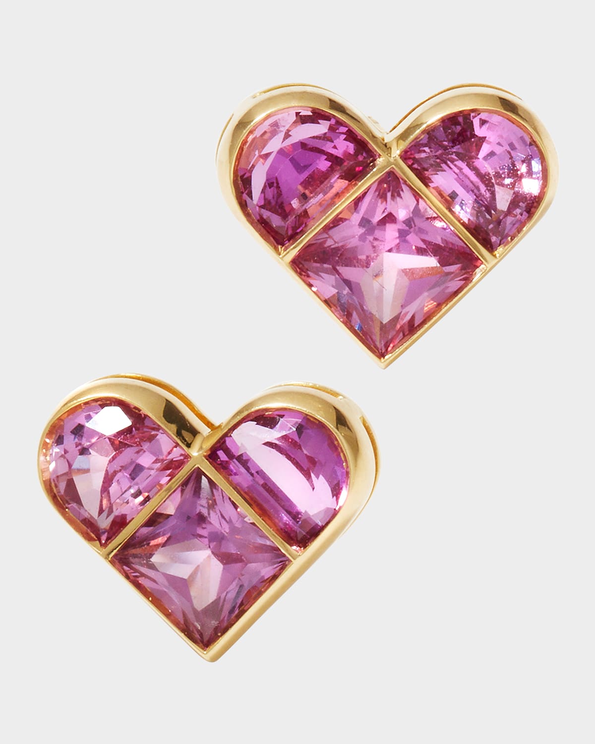 Estate Yellow Gold Pink Sapphire Heart Stud Earrings