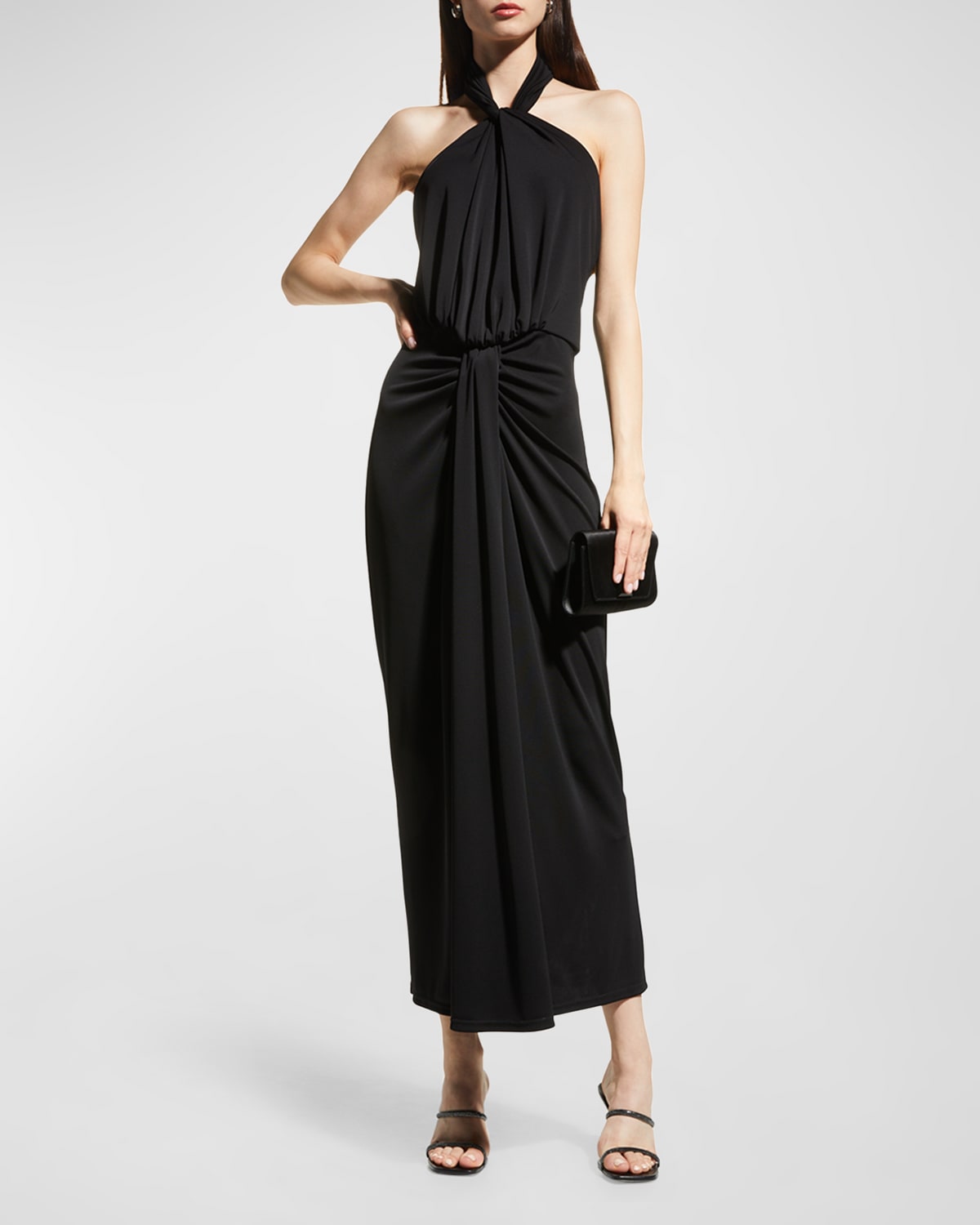 CINQ À SEPT KAILY TWISTED JERSEY HALTER MAXI DRESS