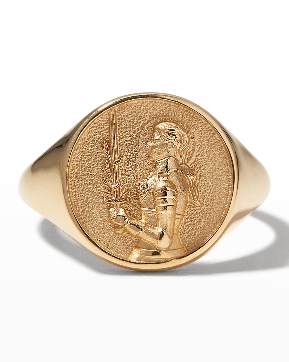 AWE INSPIRED 14K YELLOW GOLD JOAN OF ARC SIGNET RING