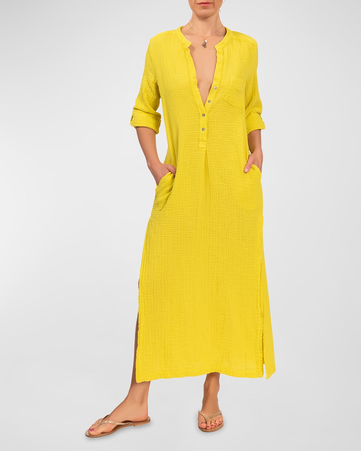 Everyday Ritual Tracey Gauze Kaftan Coverup Dress In Chartreuse ModeSens