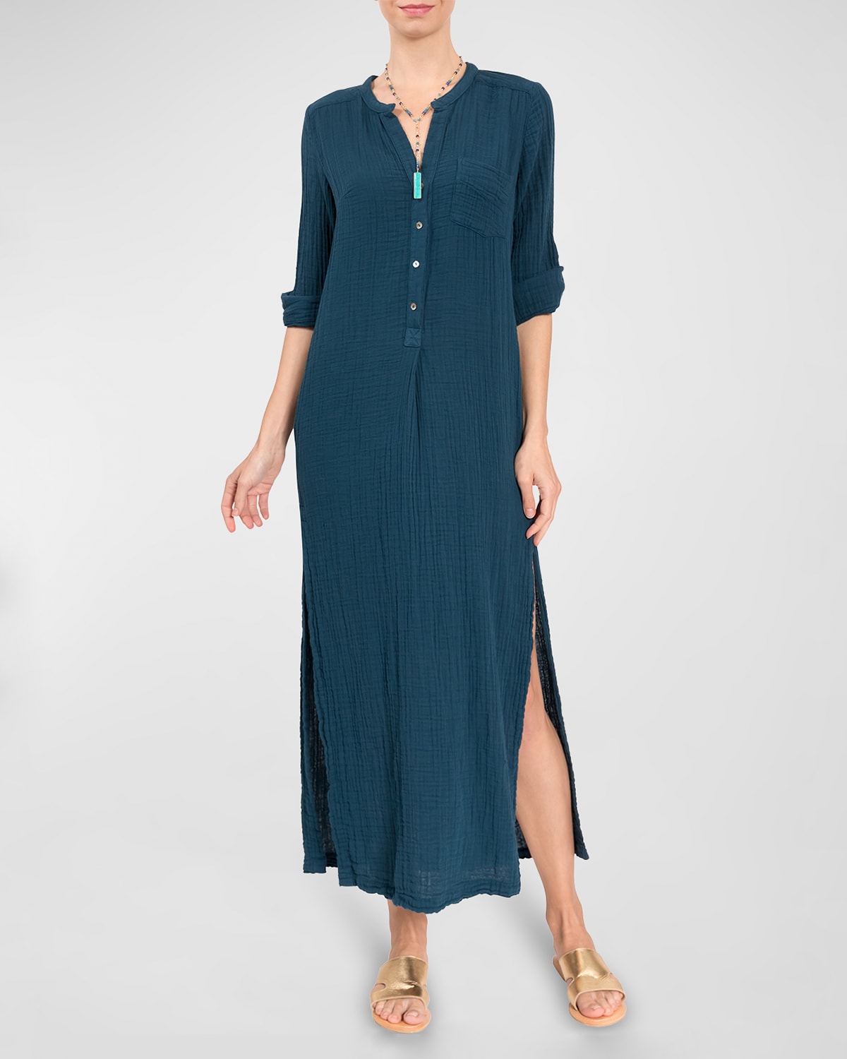 Everyday Ritual Tracey Gauze Kaftan Coverup Dress In Mediterranean