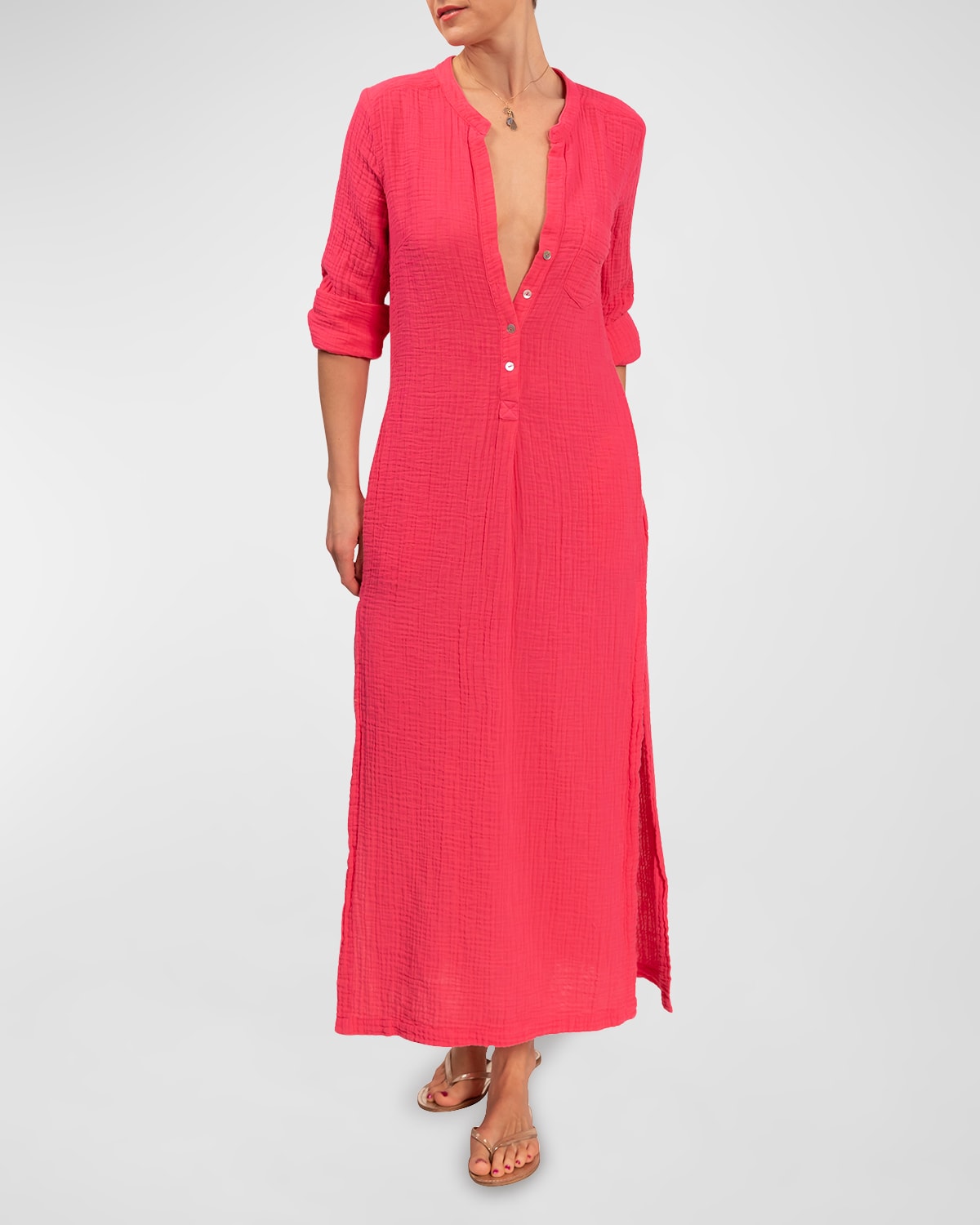 Everyday Ritual Tracey Gauze Kaftan Coverup Dress In Dragon Fruit