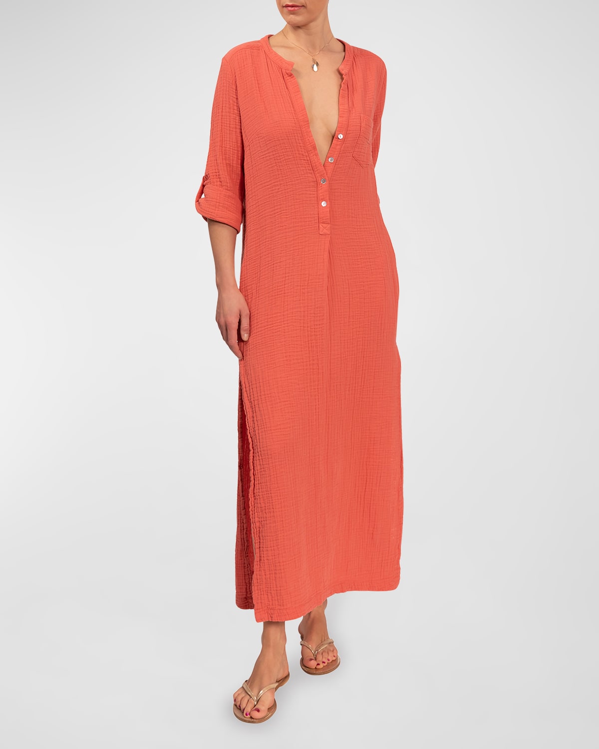 Everyday Ritual Tracey Gauze Kaftan Coverup Dress In Papaya ModeSens
