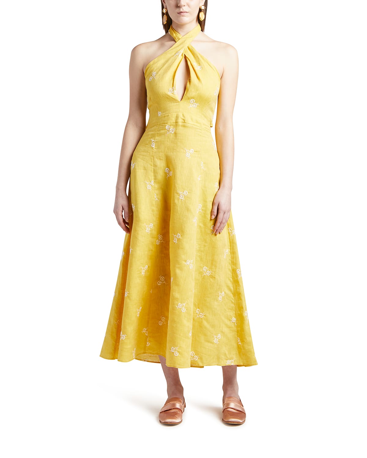 Erdem Selene Halter Floral-Embroidered Open-Back Maxi Dress