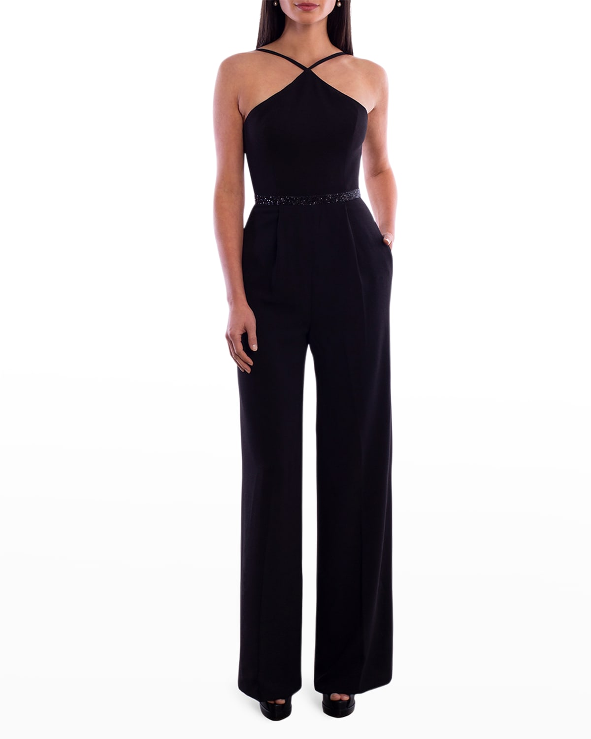 Helsi Beaded Halter Jumpsuit In Black ModeSens