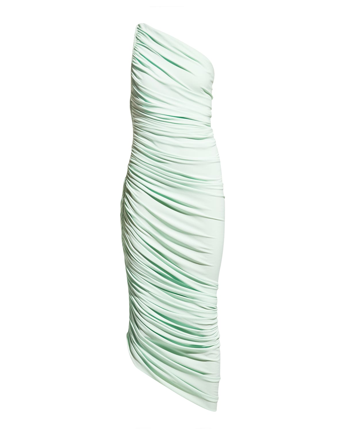 Norma Kamali Diana One-shoulder Ruched Jersey Midi Dress In Seafoam