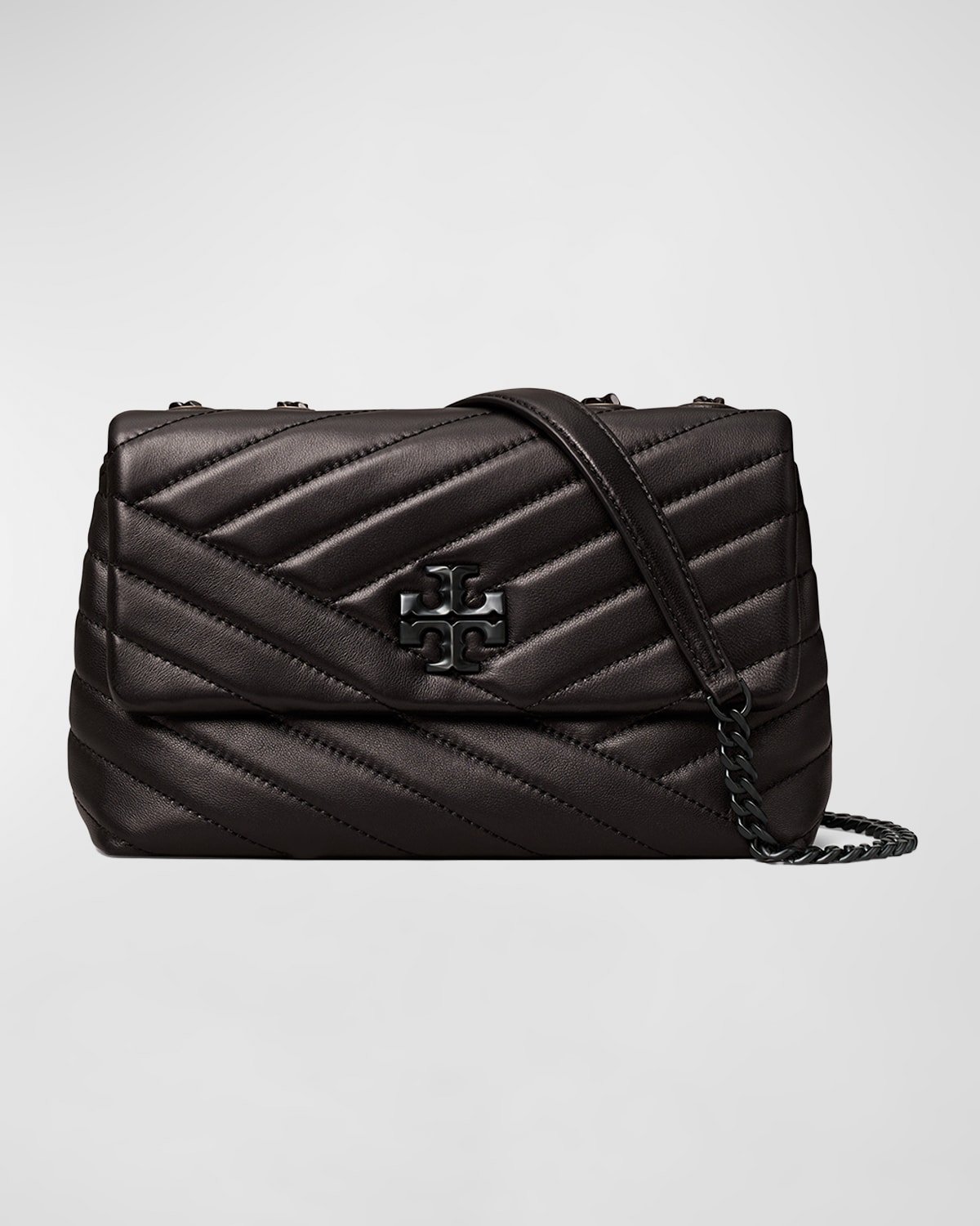 Tory Burch Kira Chevron-quilt Convertible Shoulder Bag In Black Silver