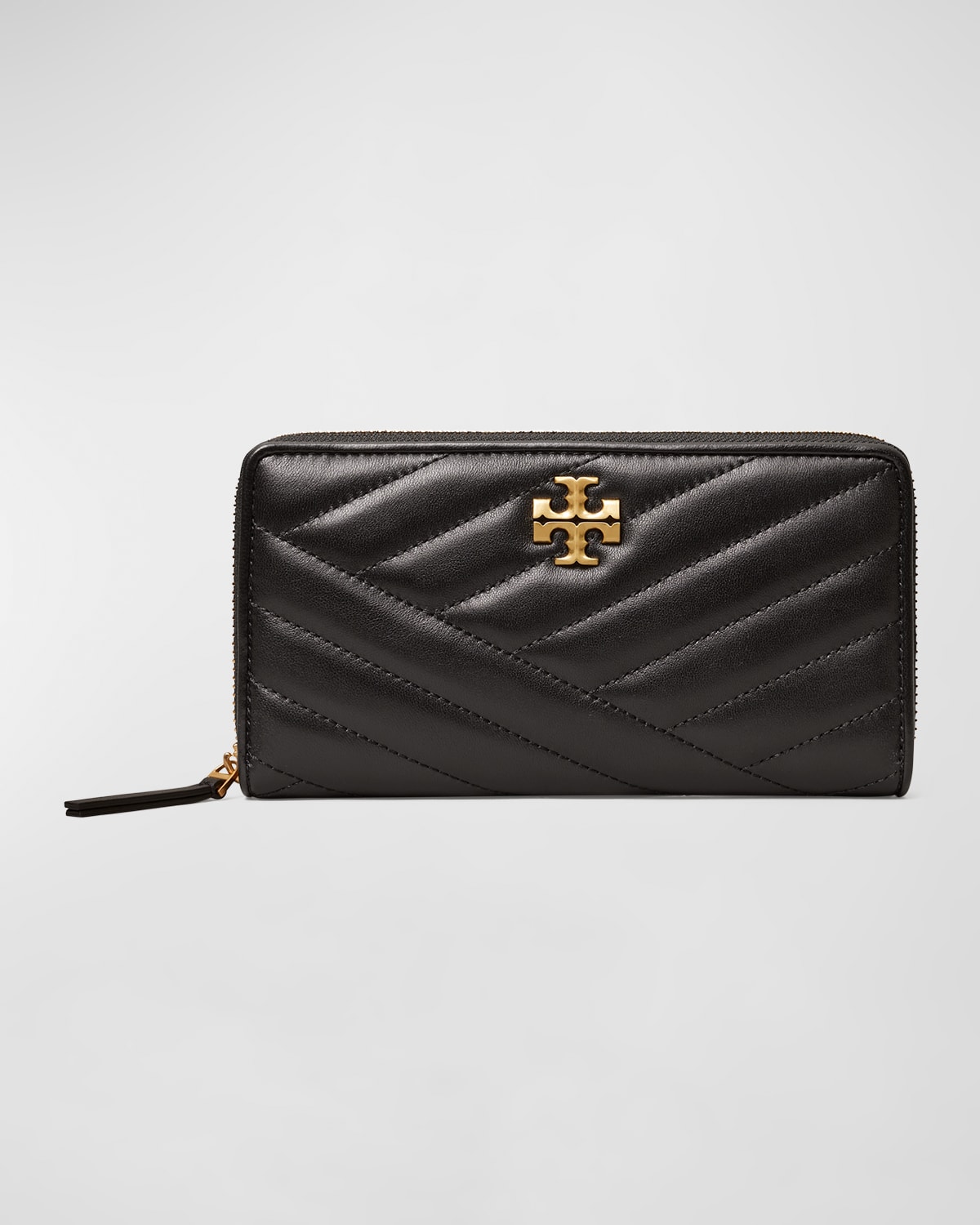 Tory Burch Kira Chevron-quilt Zip Continental Wallet In Black