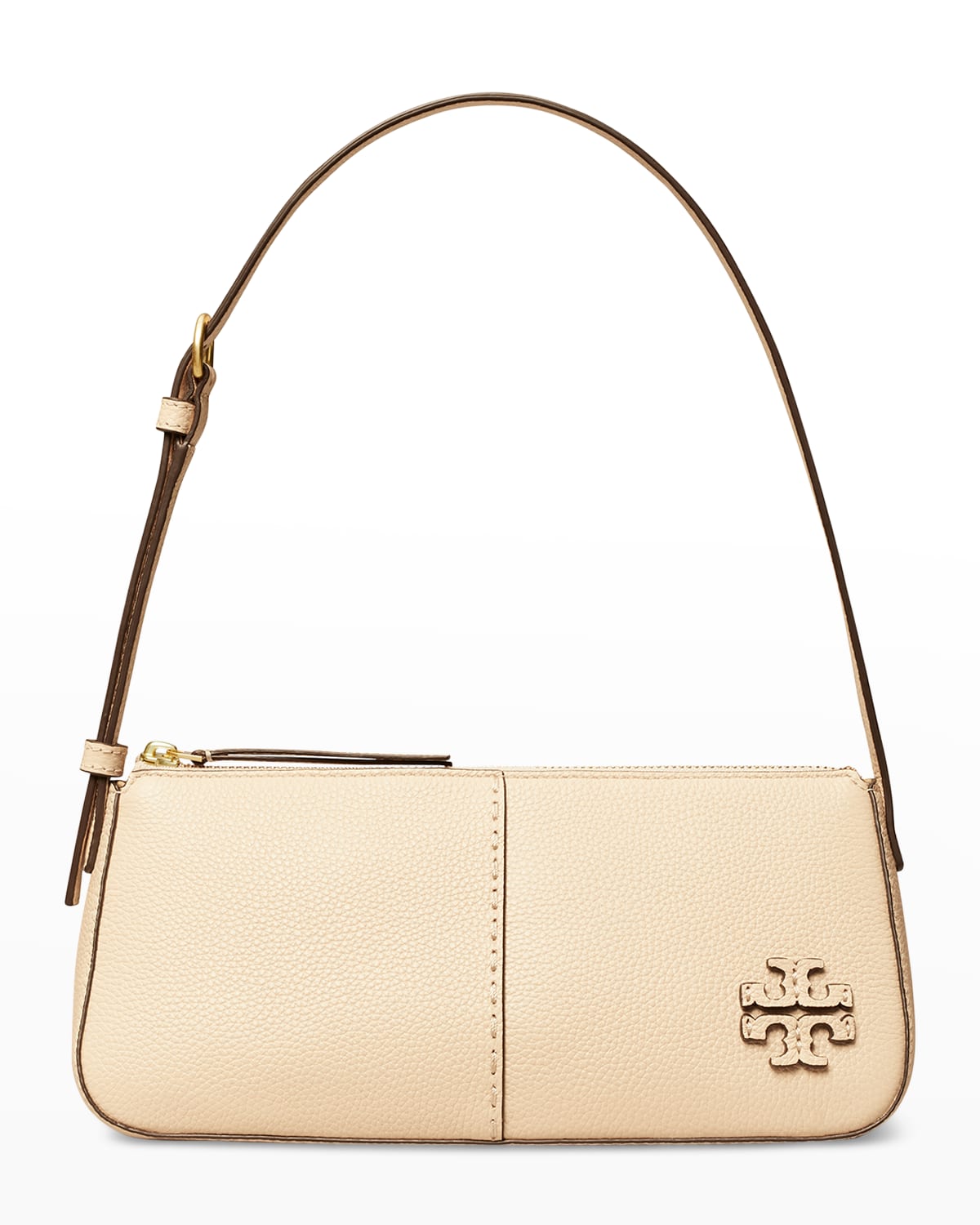 Tory Burch Mcgraw Pebble Leather Wedge Shoulder Bag In Brie