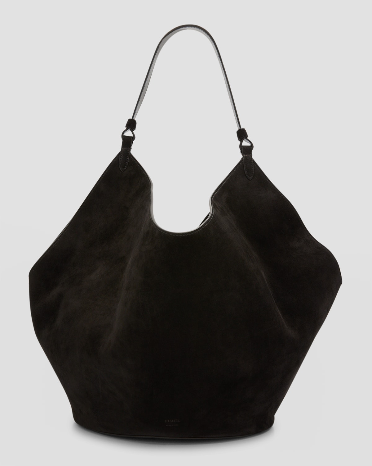 Khaite Lotus Medium Suede Shoulder Bag In Black