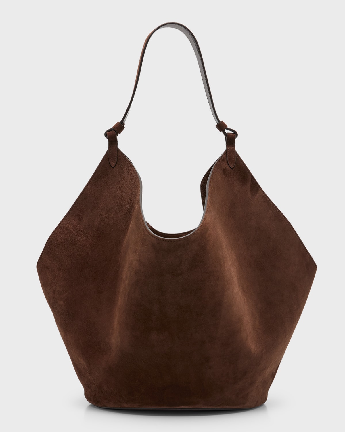 Khaite Lotus Medium Suede Shoulder Bag In Coffee