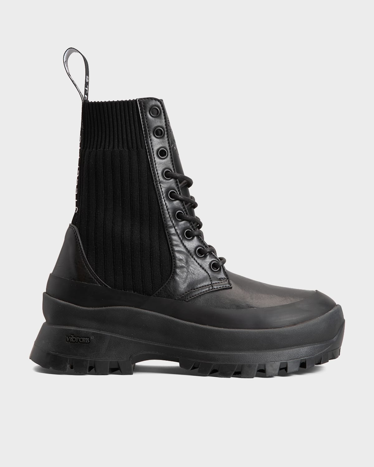 Stella Mccartney Trace Recycled Knit Combat Booties In Black