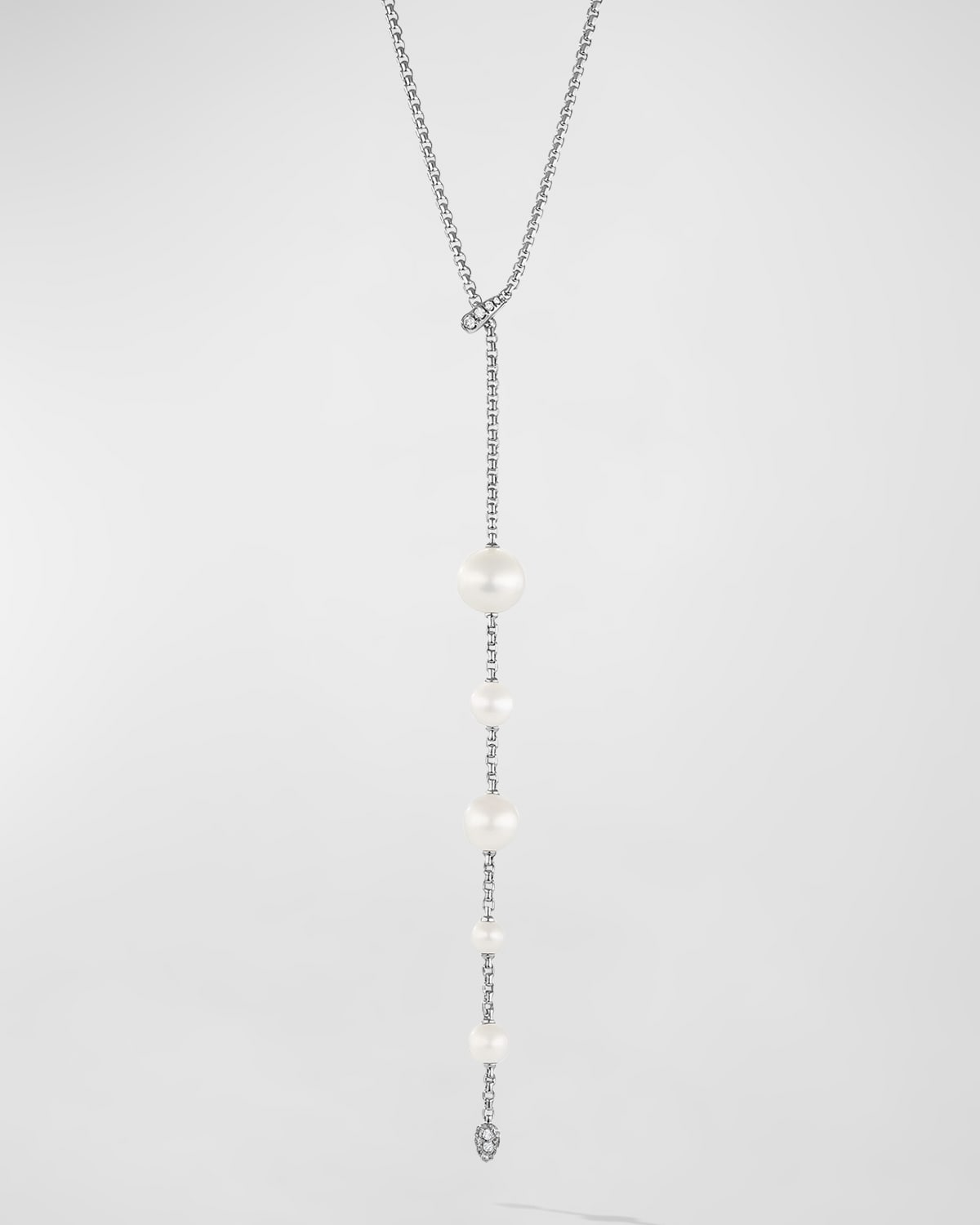 David Yurman Pearl And Pave Y-necklace With Diamonds In Silver, 2mm, 28"l In Silver Pave