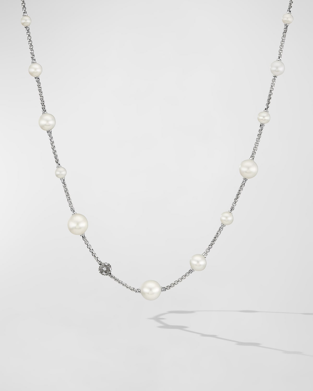 David Yurman Pearl And Pave Necklace With Diamonds In Silver, 2mm In Silver Pave
