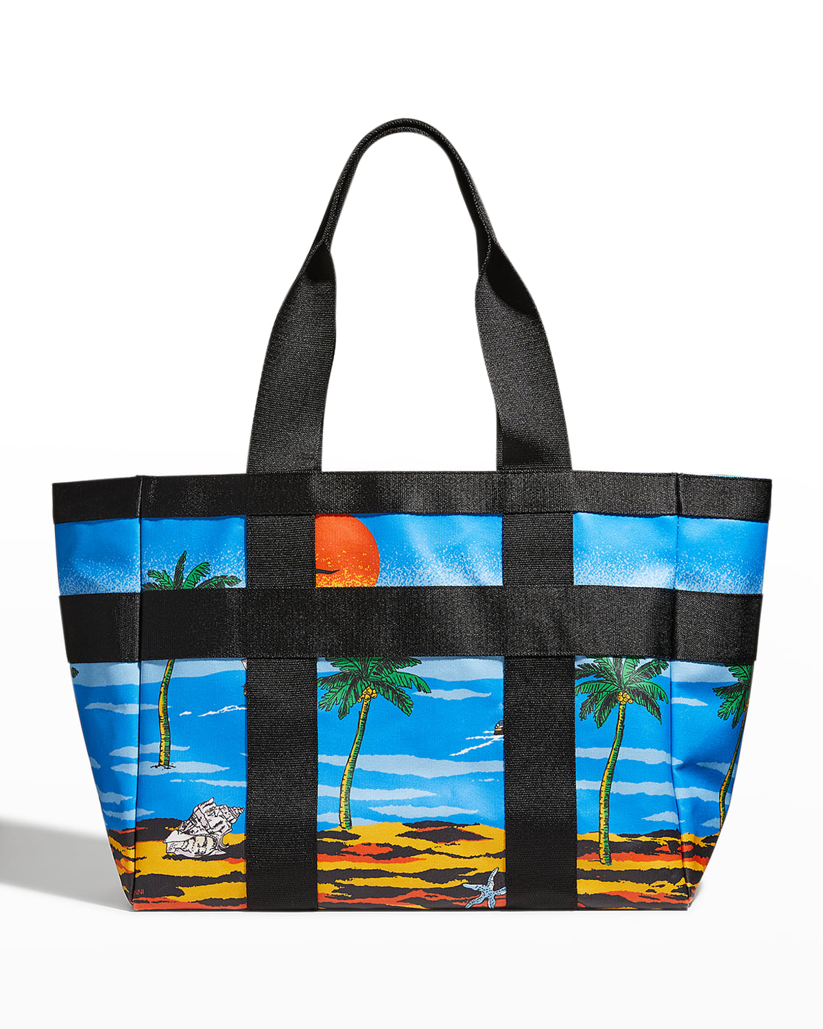Ganni Pattern Coated Canvas Shopper Tote Bag In Palm Beach Cloiso