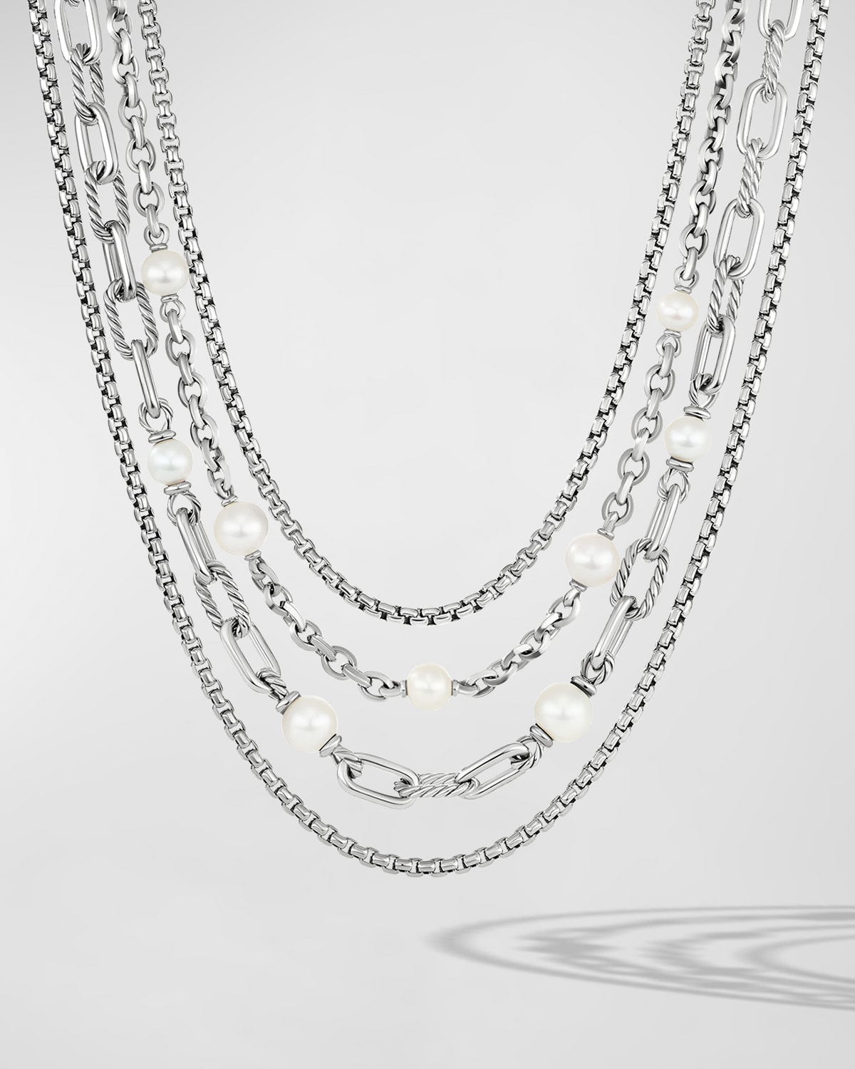David Yurman Dy Madison Multi Row Chain Necklace With Pearls In Silver, 10.5mm, 19.5"l