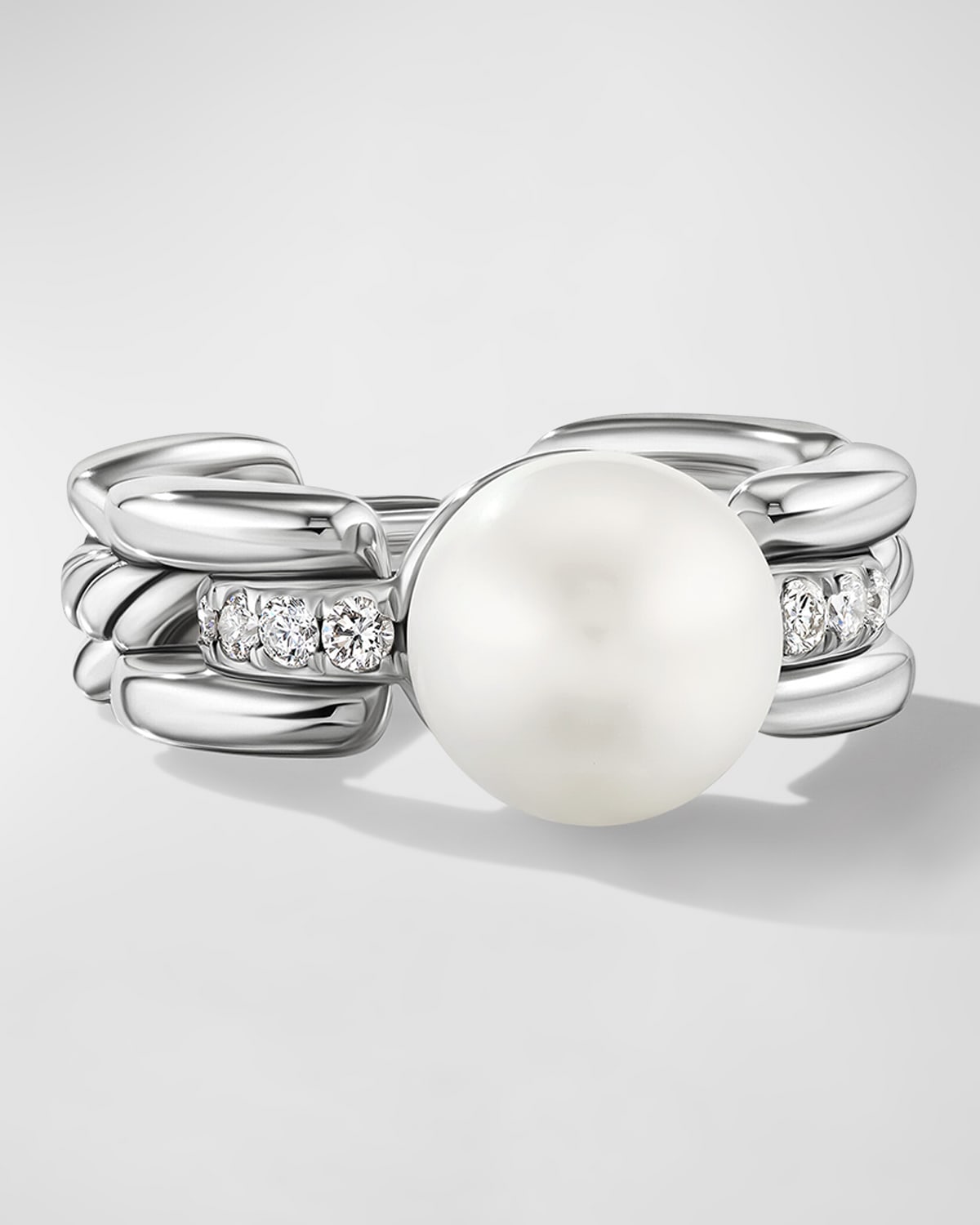 DY Madison Pearl Ring with Diamonds in Silver, 7.5mm