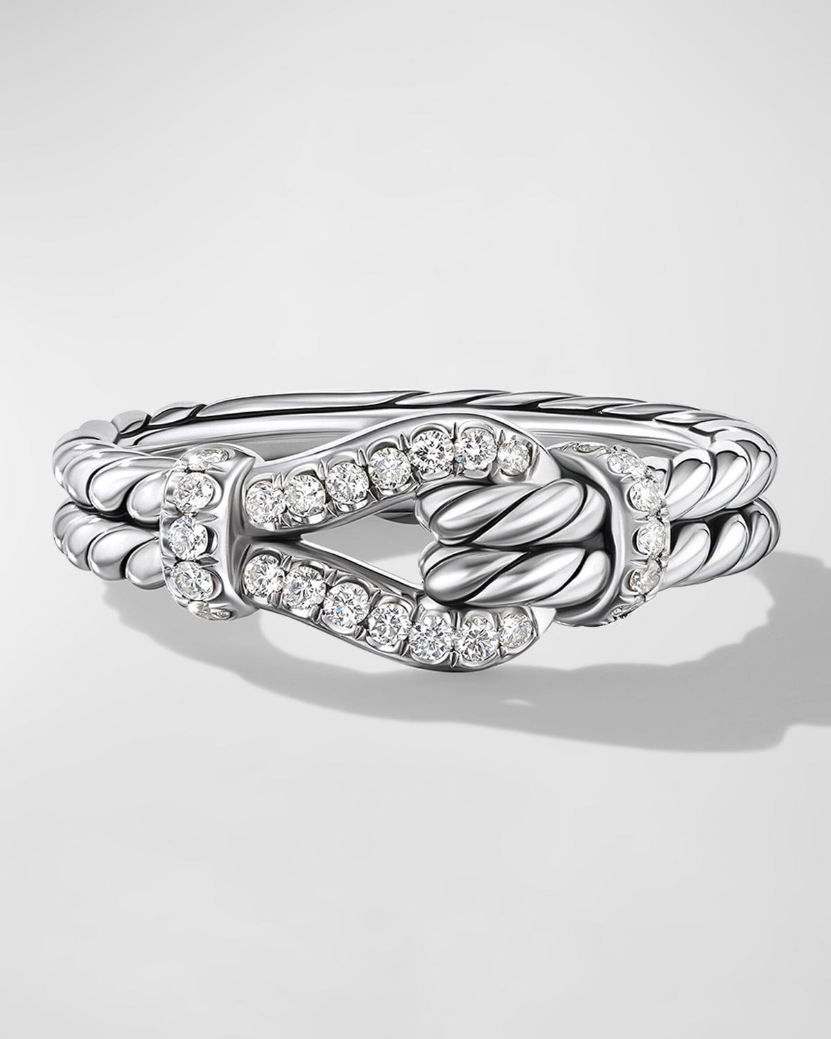 Shop David Yurman Thoroughbred Loop Ring With Diamonds In Silver, 4mm In Silver Pave