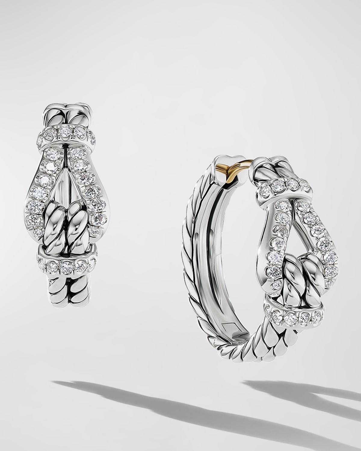 David Yurman Thoroughbred Loop Hoop Earrings With Diamonds In Silver, 7mm In Silver Pave