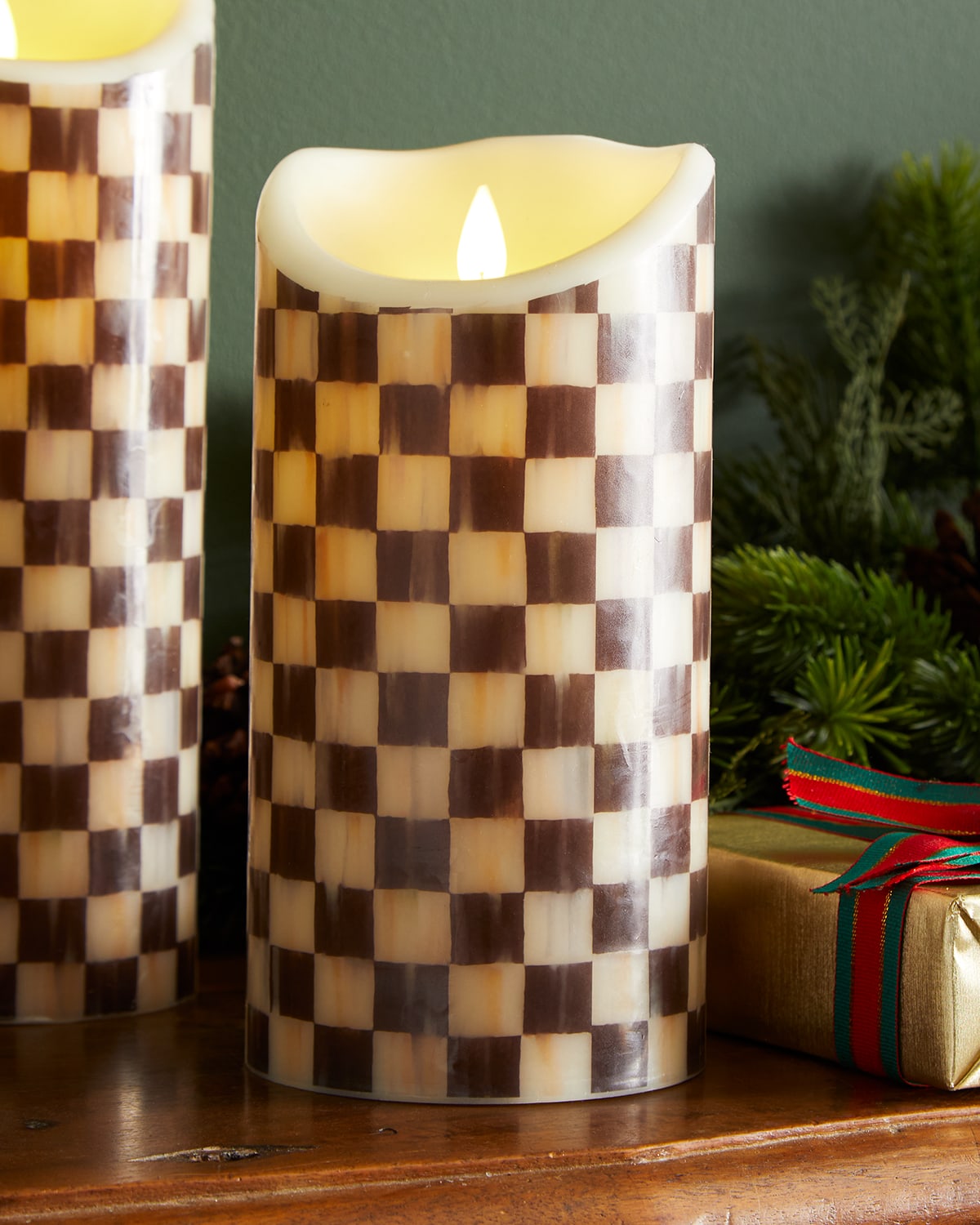 Mackenzie-childs 6" Courtly Check Flicker Pillar