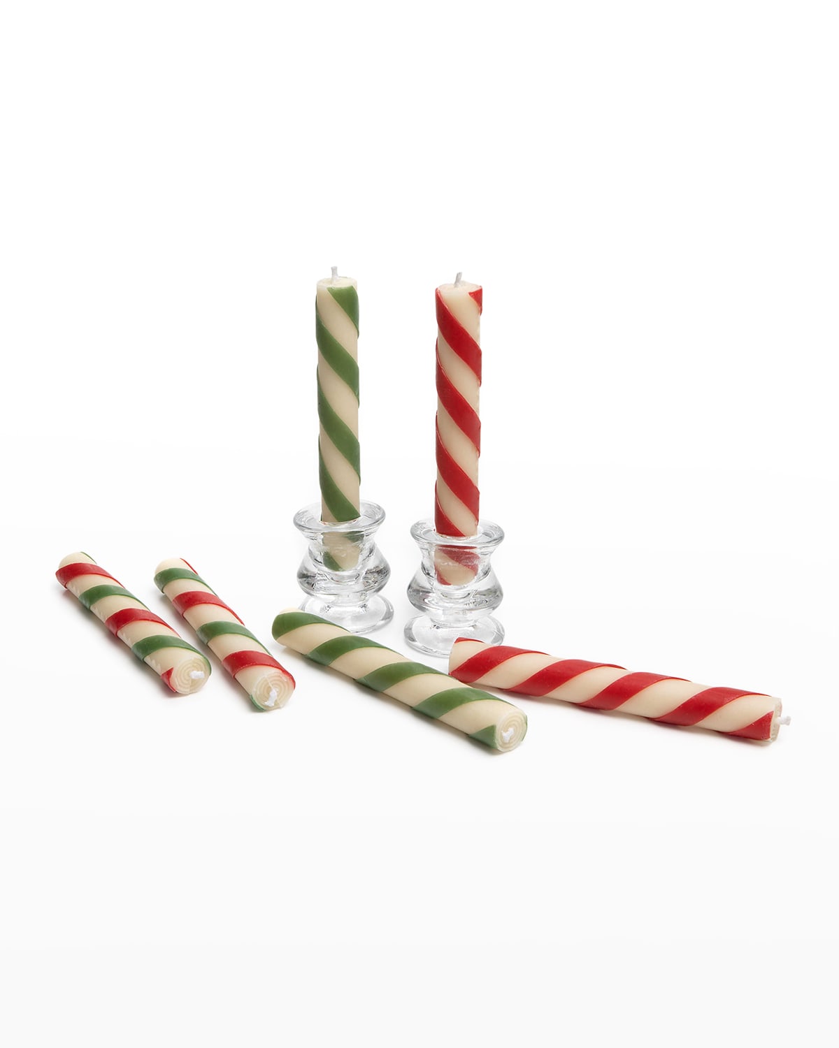 Mackenzie-childs Mini Dinner Candy Cane Candles, Set Of 6 In Red/green