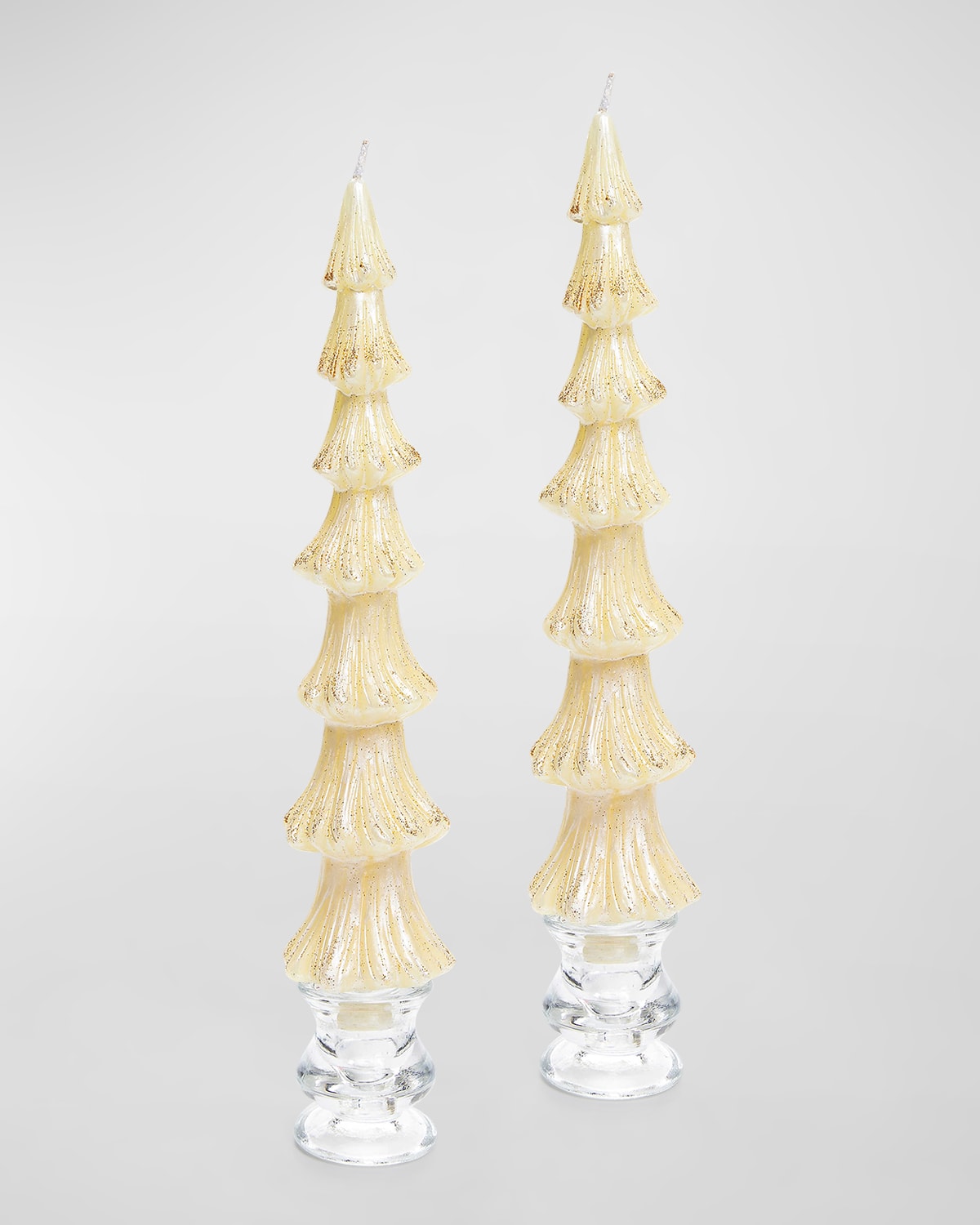 Mackenzie-childs Tree Dinner Ivory Candles, Set Of 2 In Gold