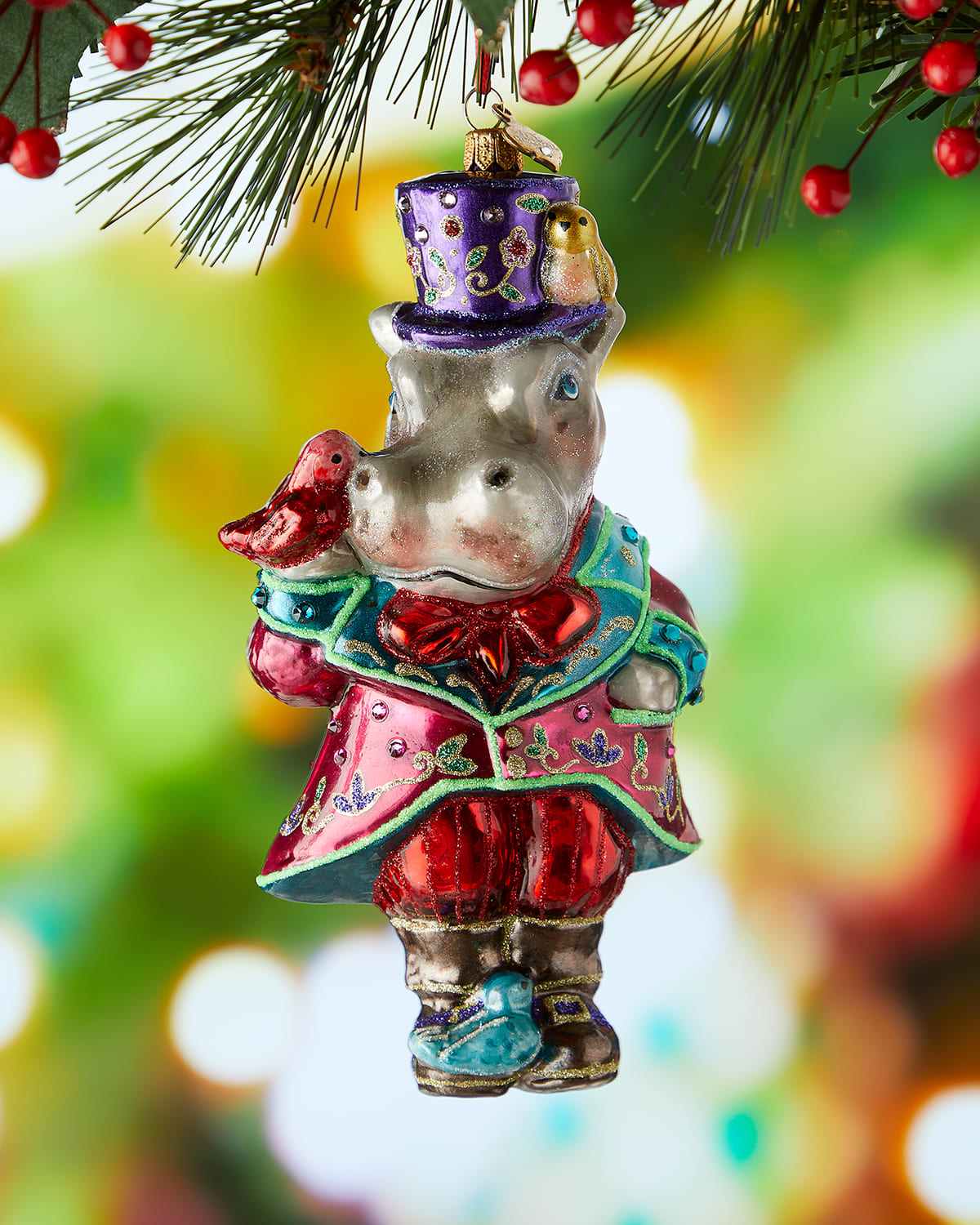 Fancy Hippo Christmas Ornament