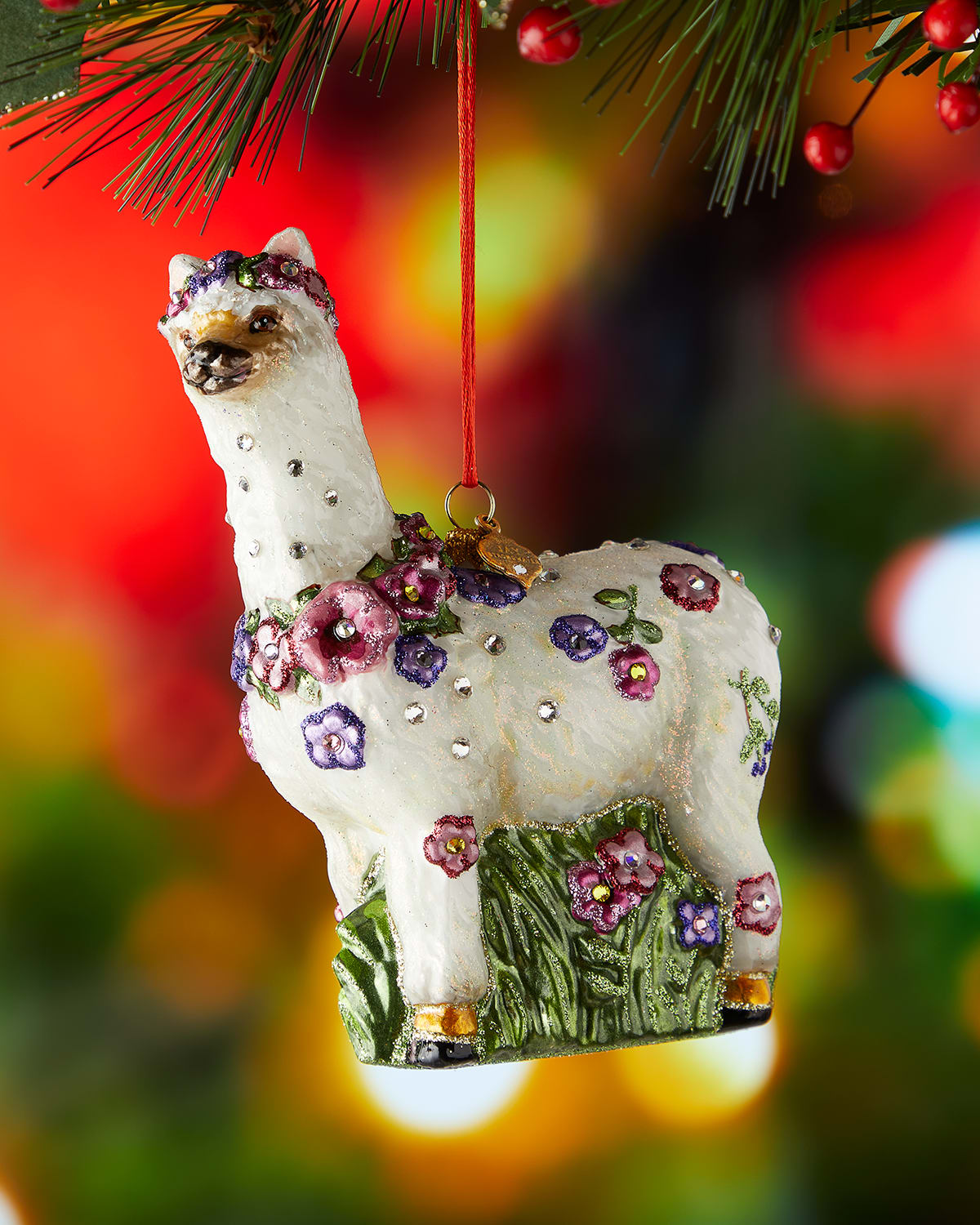 Flowery Llama Christmas Ornament