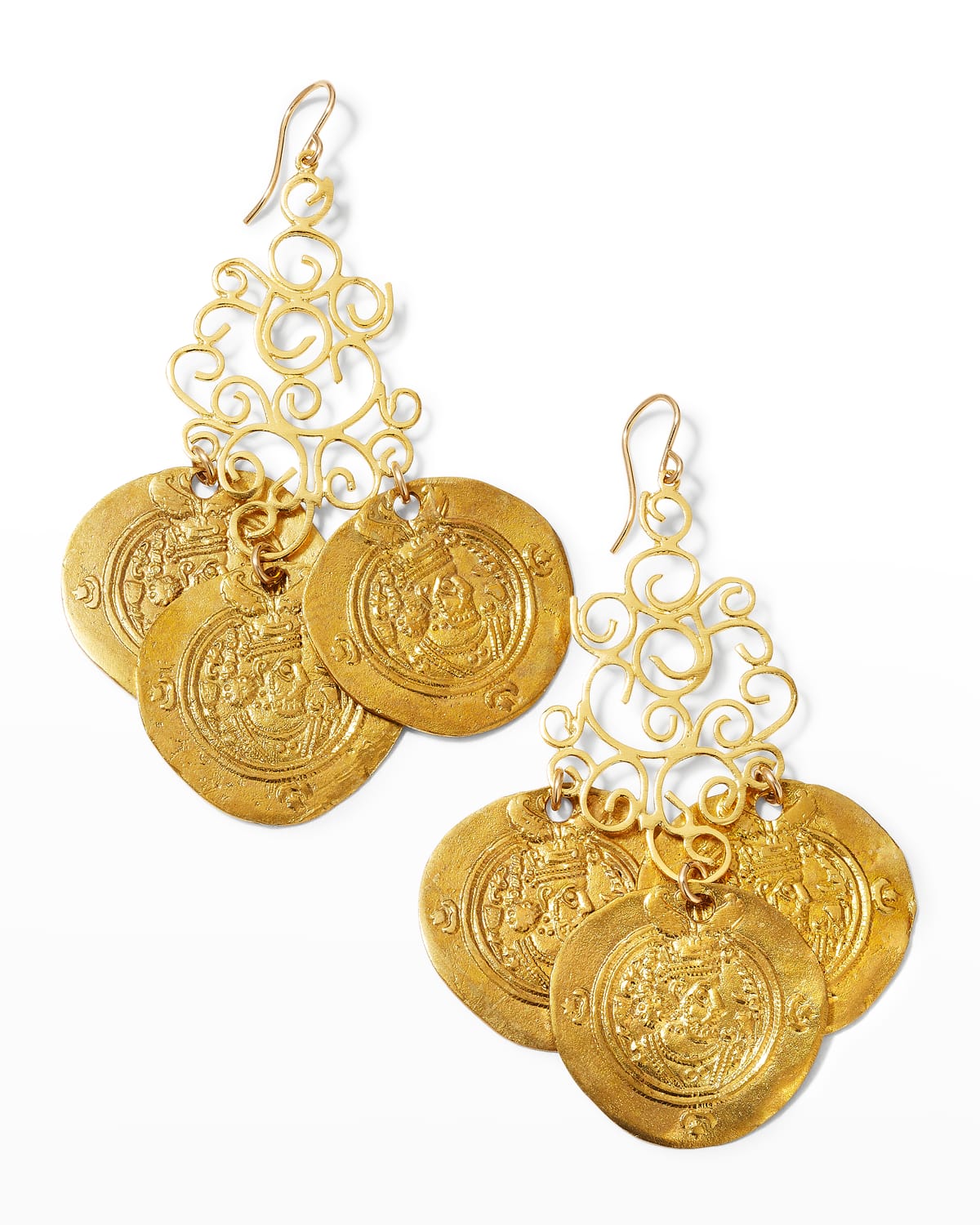 Devon Leigh Gold Coin Chandelier Earrings