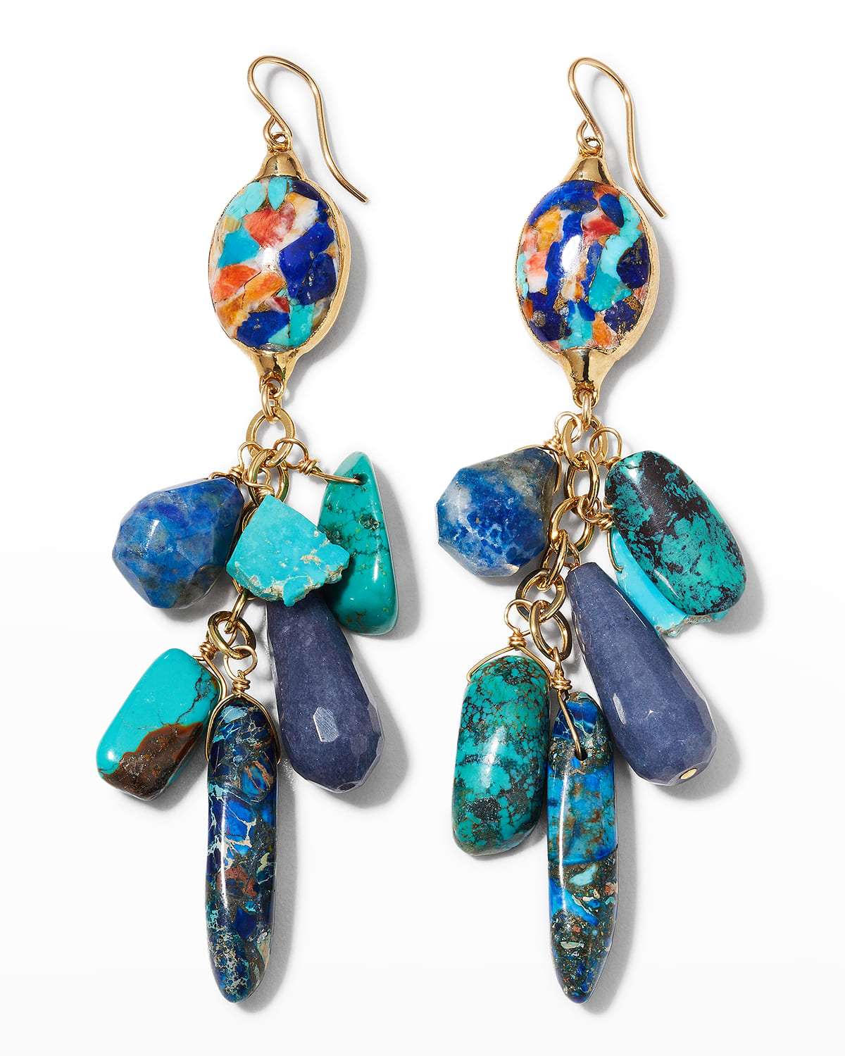 Devon Leigh Spiny Oyster Lapis Earrings with Turquoise Ocean Jasper