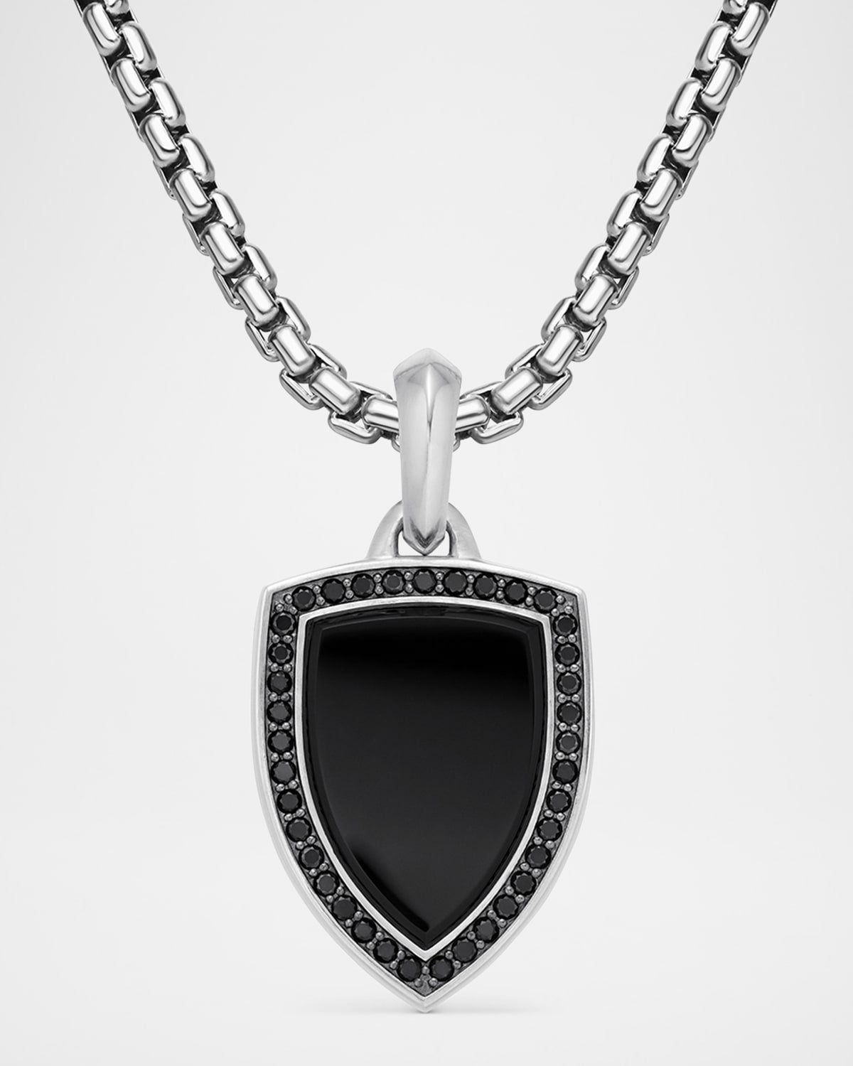 David Yurman Men's Shield Pendant With Gemstone And Diamonds In Silver, 27mm In Silver Pave