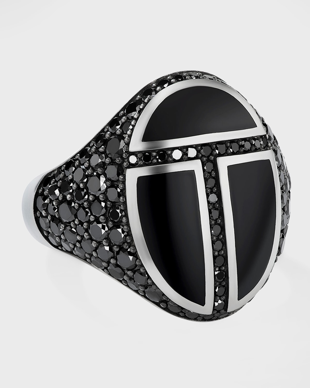 David Yurman Men's Cairo Signet Ring With Black Onyx And Pavé Black Diamonds, 23mm In Silver Pave