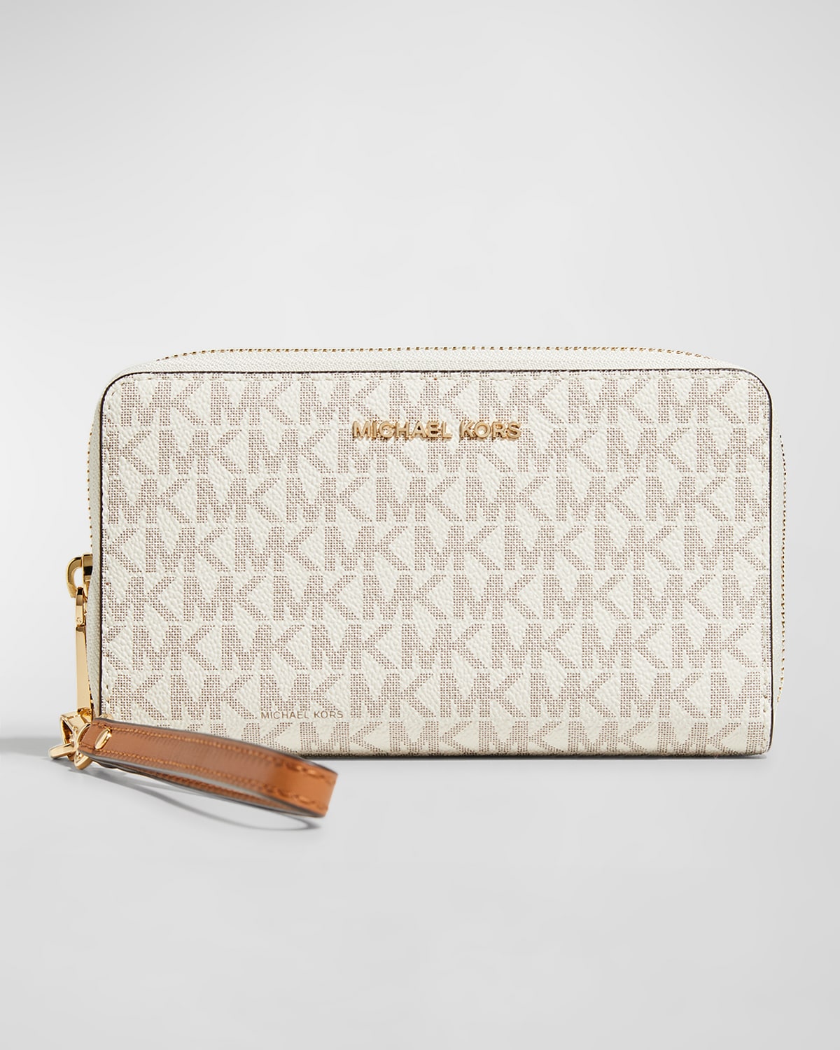 MICHAEL MICHAEL KORS MONOGRAM ZIP LEATHER WALLET