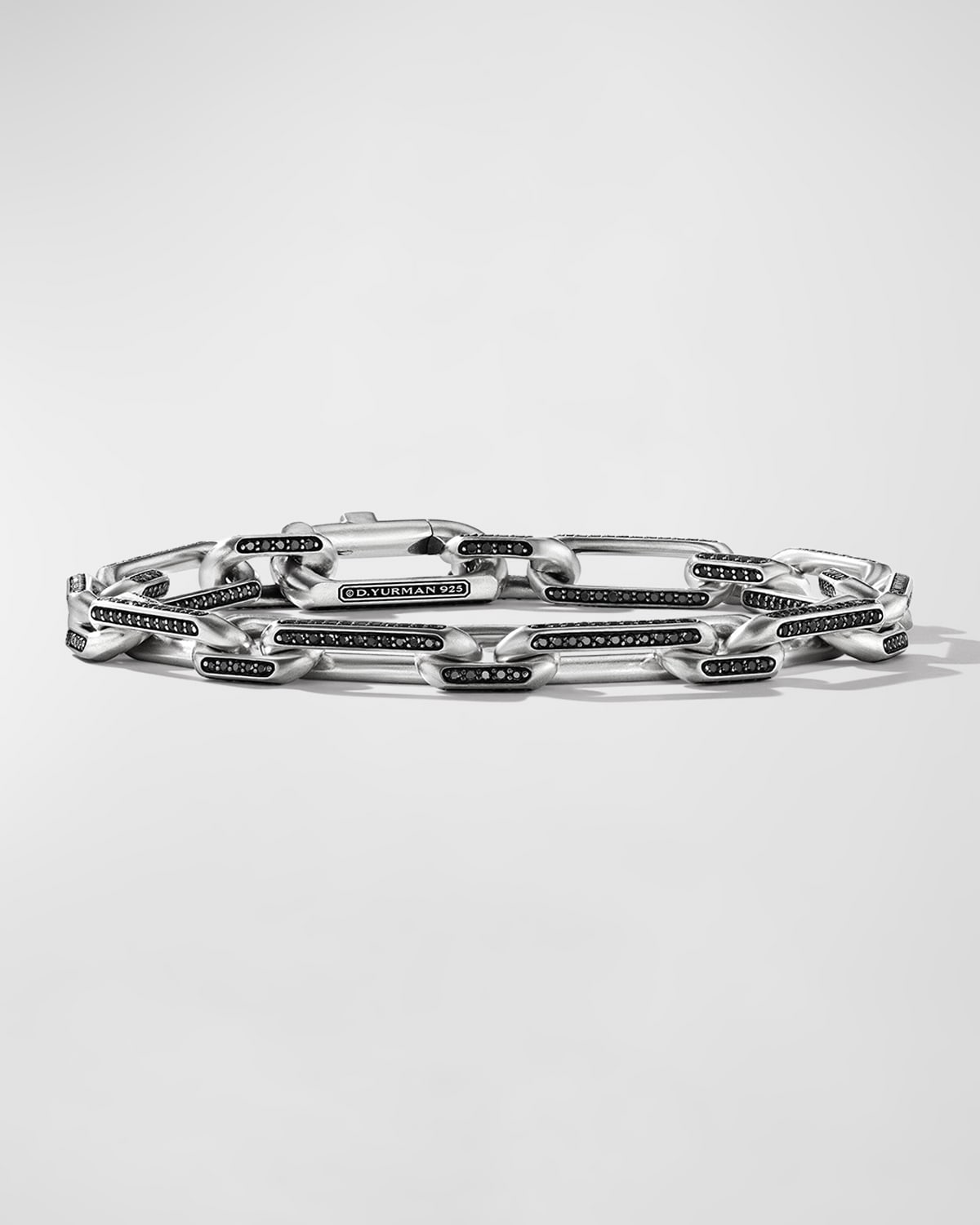 David Yurman Men's Elongated Open Link Chain Bracelet With Black Diamonds In Silver, 8mm In Silver Pave
