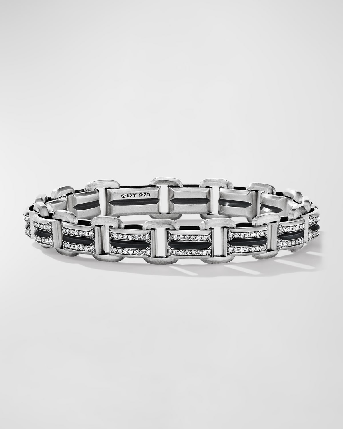 Men's Deco Beveled Link Bracelet in Silver with Pavé Diamonds, 7.5mm