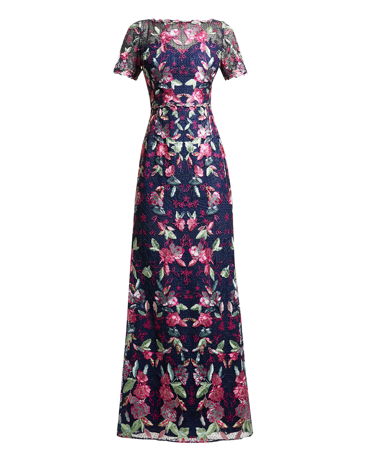 Marchesa Notte Floral-embroidered Tulle Trumpet Gown In Black