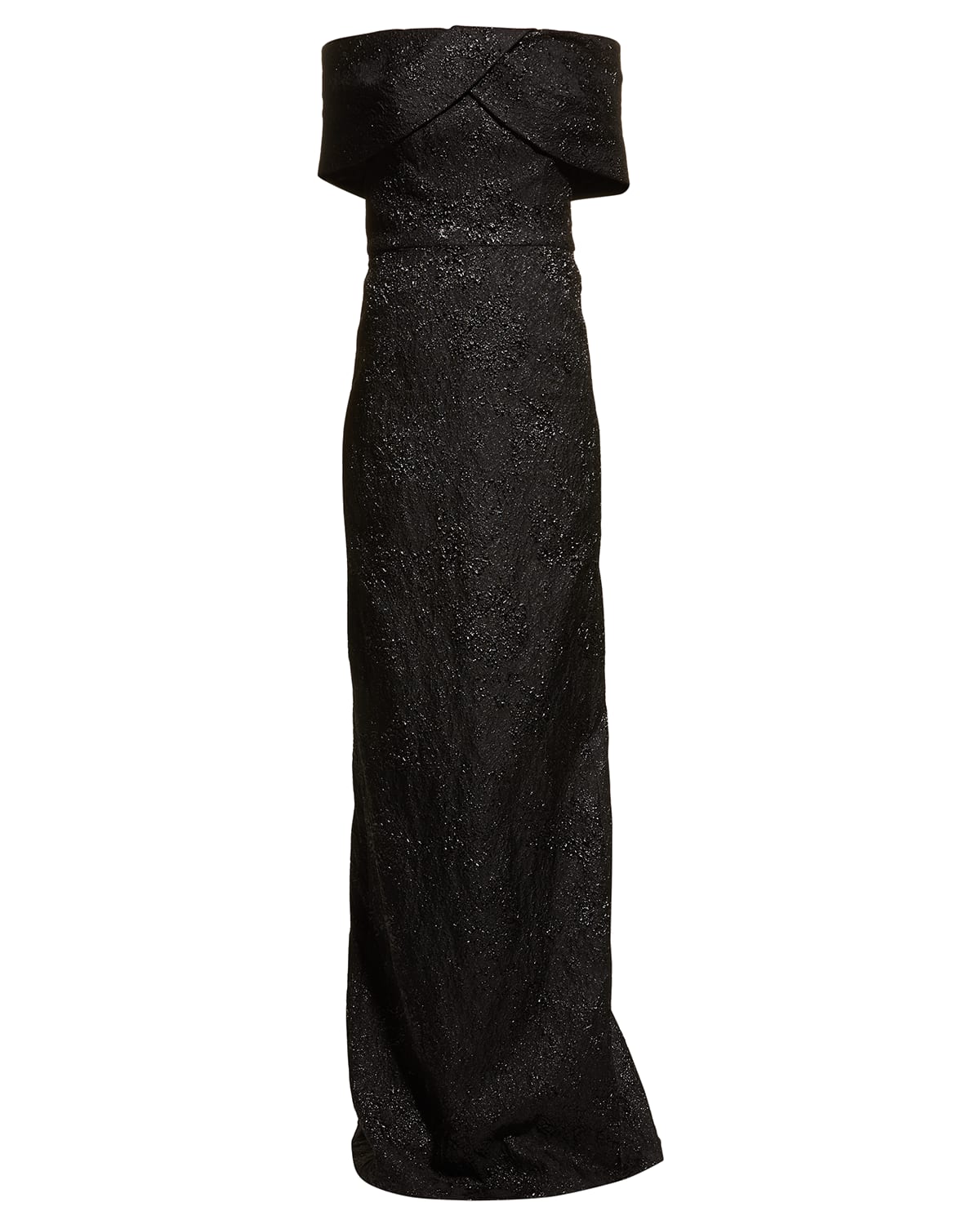 Rickie Freeman For Teri Jon Off-shoulder Jacquard Column Gown In Black