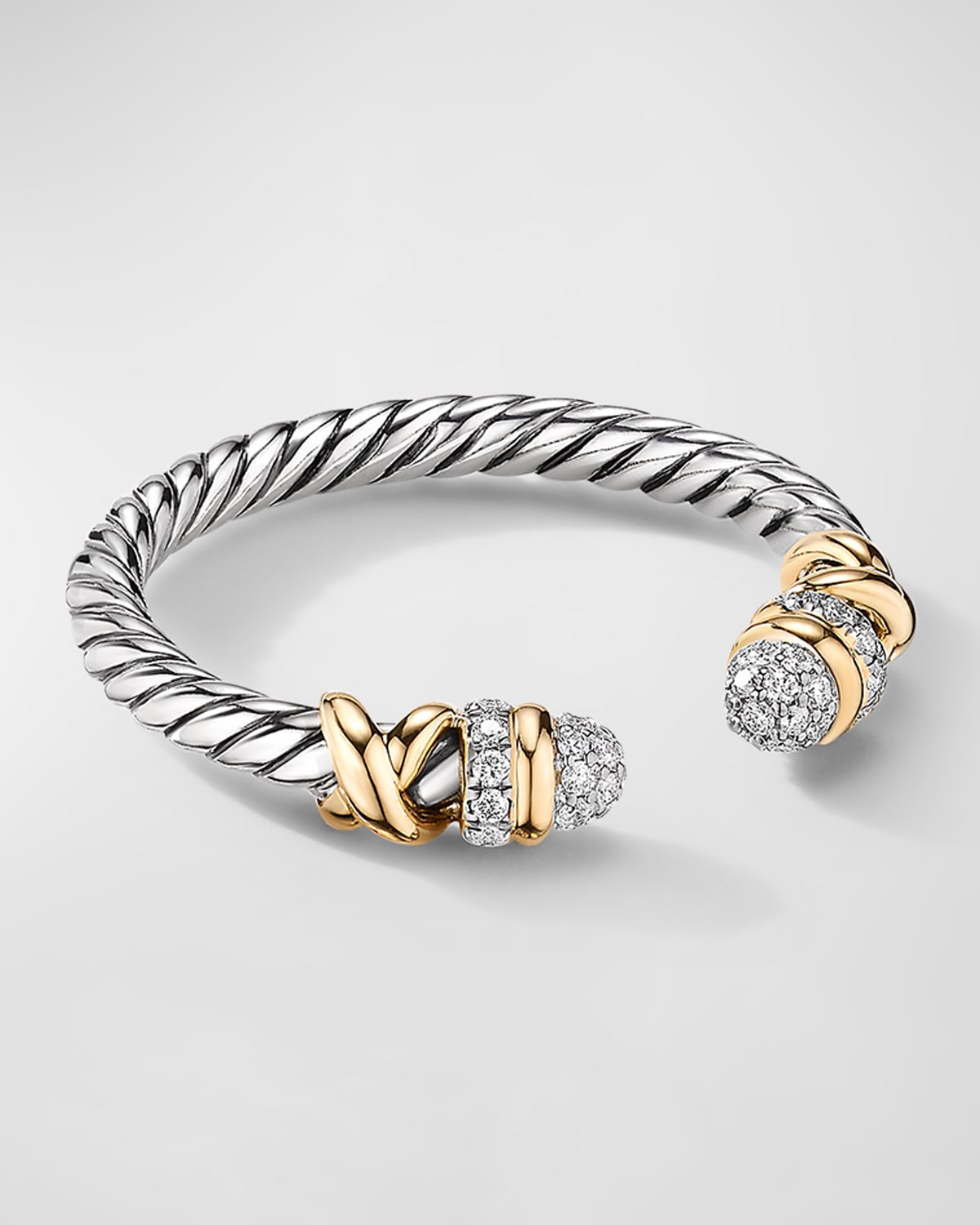 David Yurman Petite Helena Open Ring With Diamonds In Silver And Gold In Adi