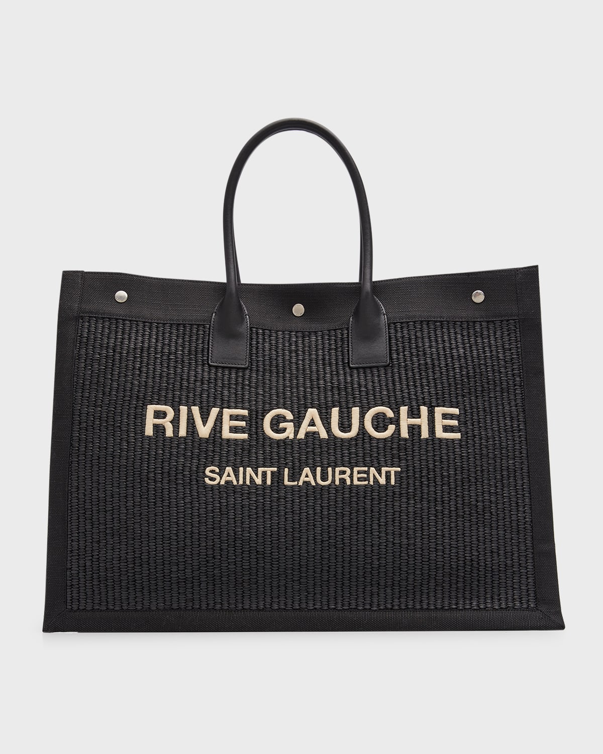 Beige Rive Gauche logo-print herringbone-twill tote bag, Saint Laurent