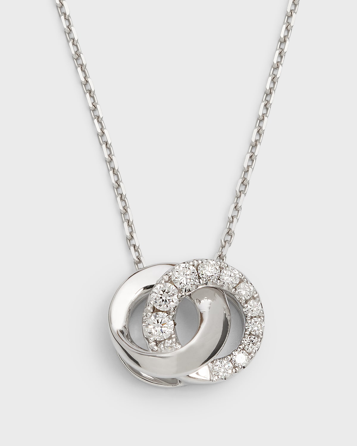 Frederic Sage 18K White Gold Mini Love Halo Half Diamond and Half Polished Necklace