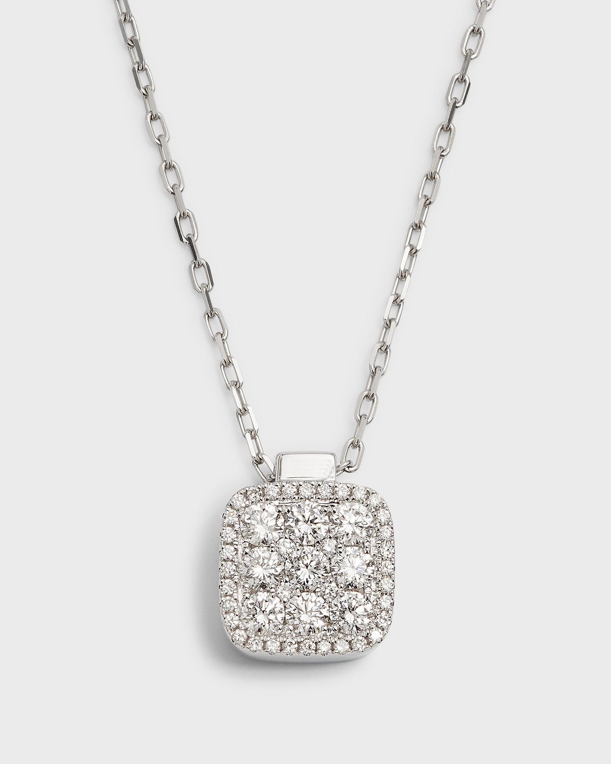 Frederic Sage 18K White Gold Medium Firenze II All Diamond Cushion Pendant Necklace