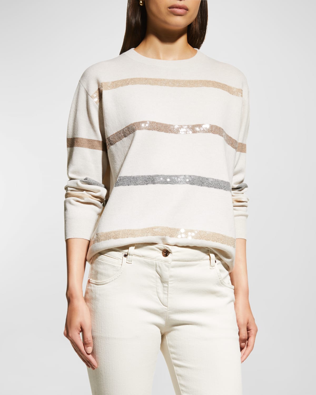 Stripe Sequin-Embellished Wool Sweater