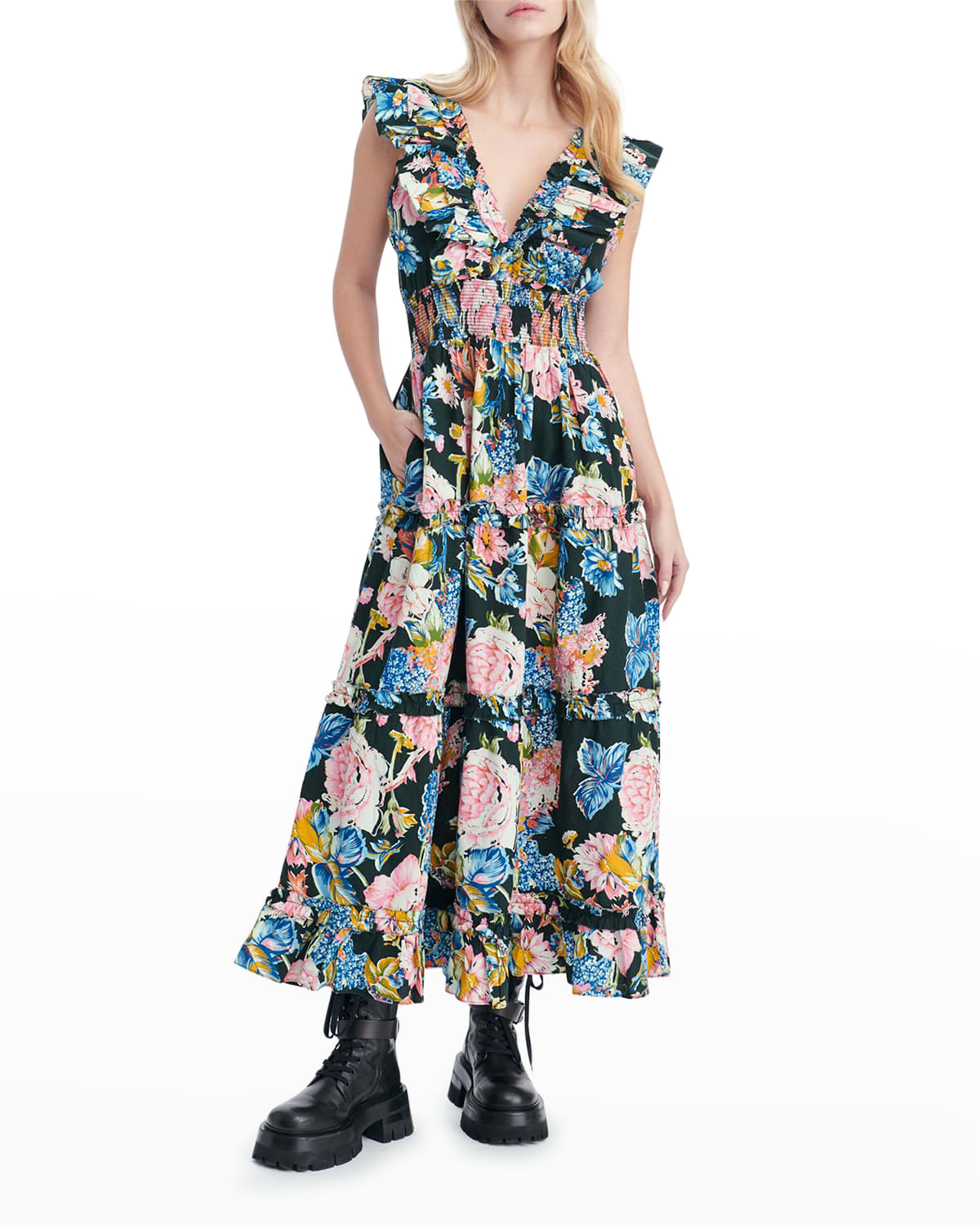 LOVE THE LABEL Azalea Floral Poplin Tiered Ruffle Midi Dress