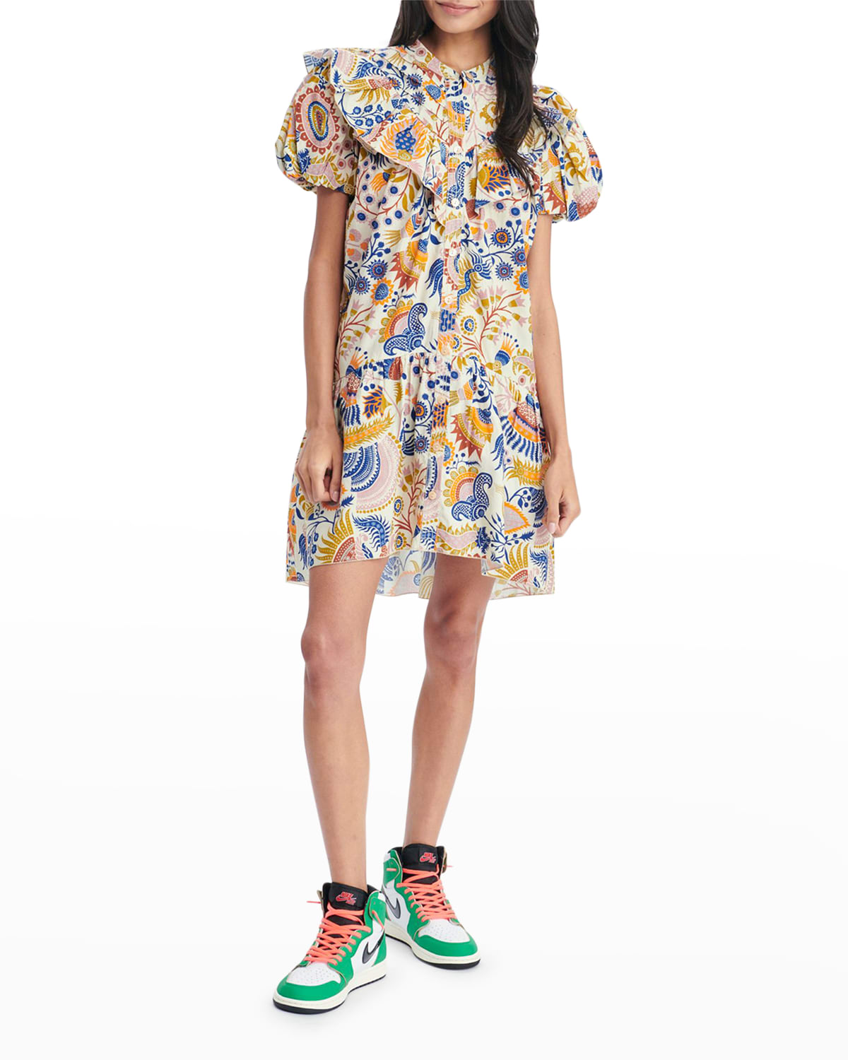 LOVE THE LABEL Tatiana Ruffle-Yoke Puff-Sleeve Mini Dress