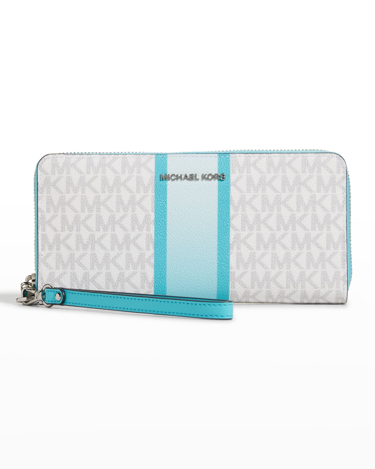 Michael Michael Kors Jet Set Travel Monogram Continental Wallet In Ocean Bl  Mlt | ModeSens