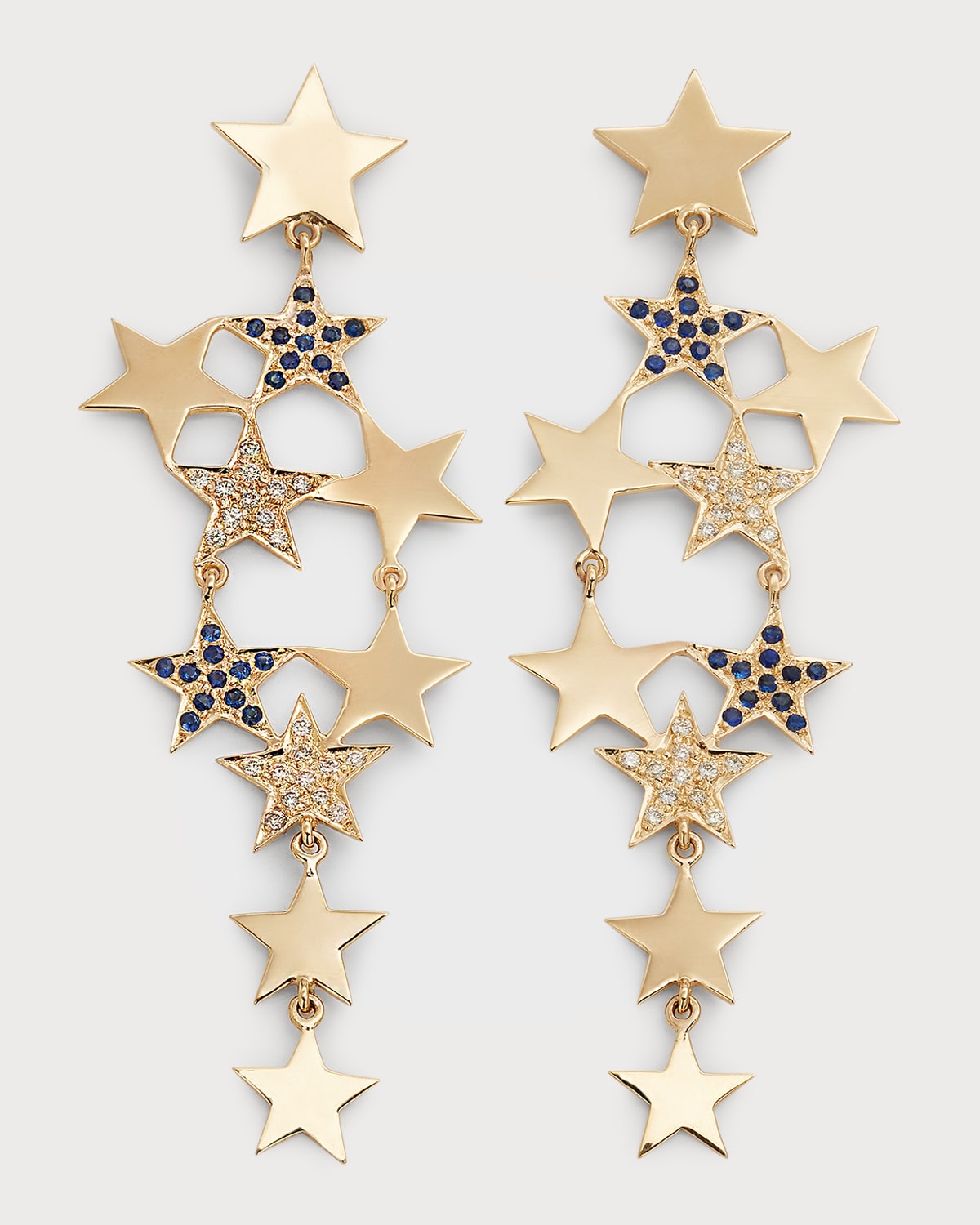 14K Yellow Gold Sapphire and Diamond Star Earrings