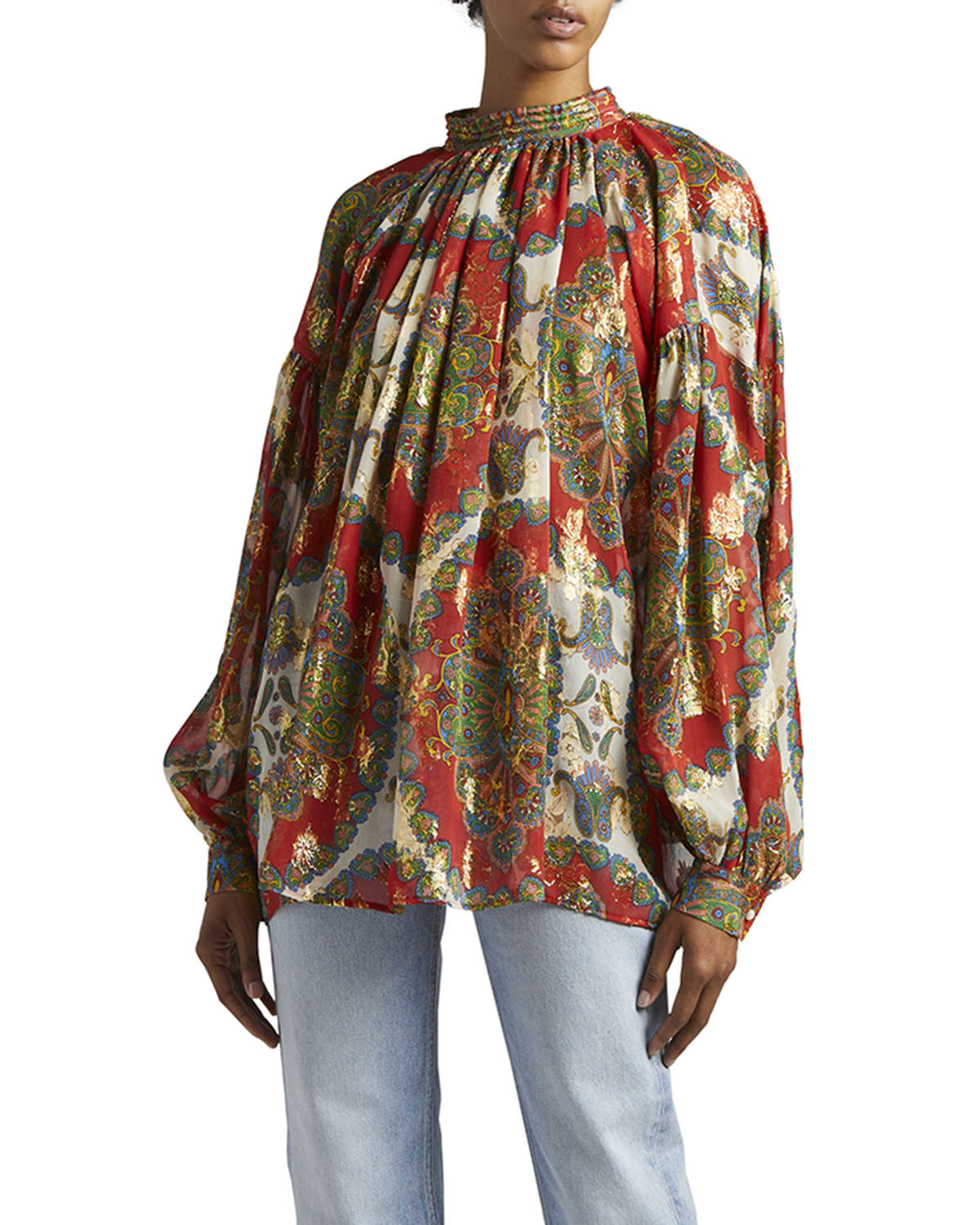 Etro Orion Paisley-print Metallic Floral Jacquard Shirt In Red