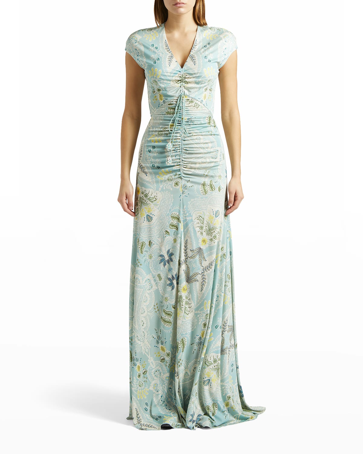 ETRO PAISLEY-PRINT RUCHED JERSEY MAXI DRESS