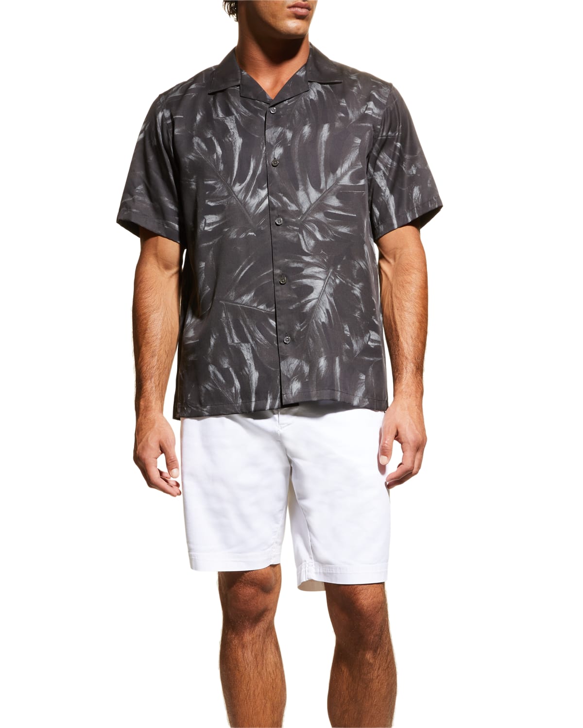 Theory Men's Noll Bold Palm Print Camp Shirt In Black Multi